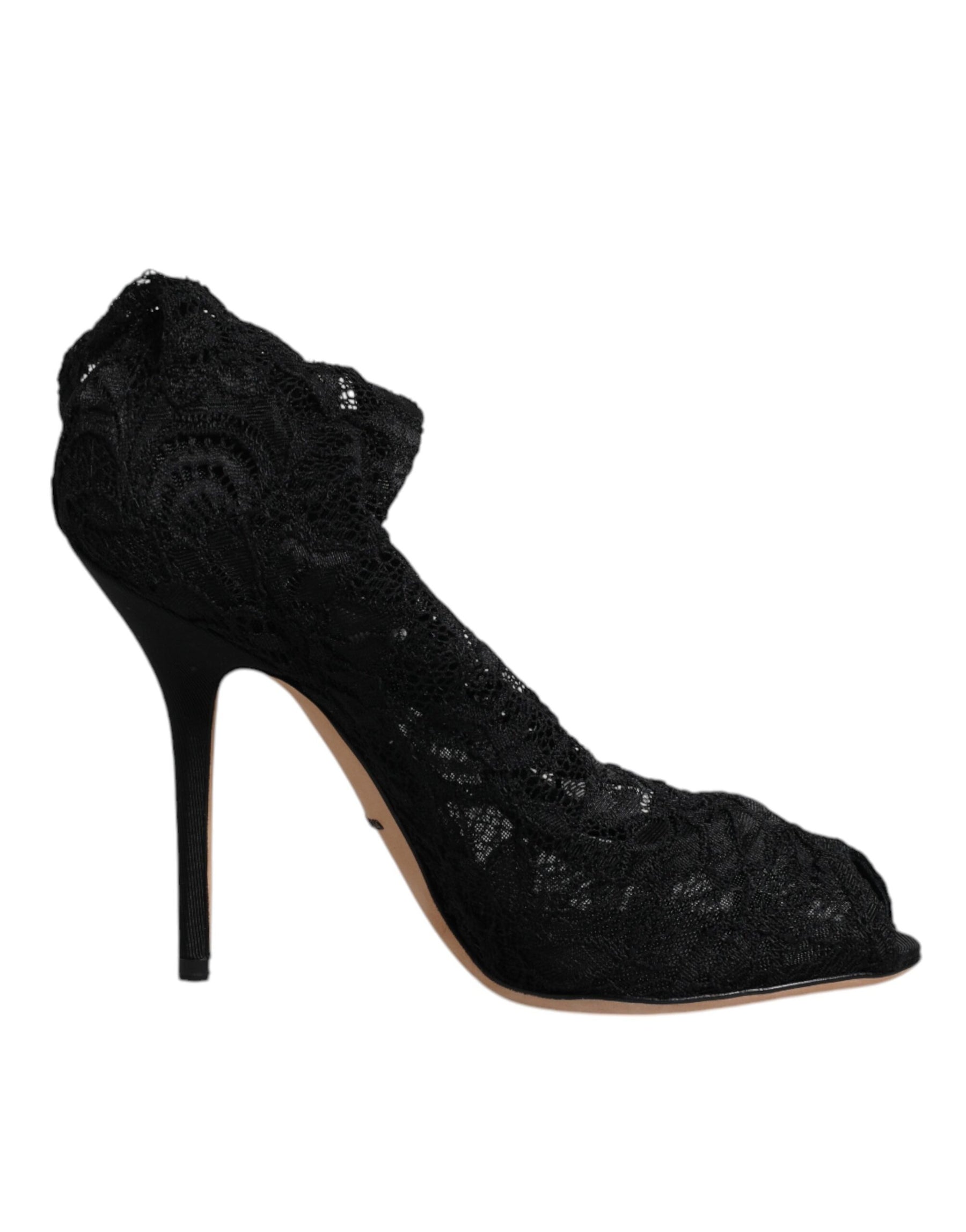 Dolce & Gabbana Black Lace Stretch Heels Mid Calf Boots Shoes | Regal Royce