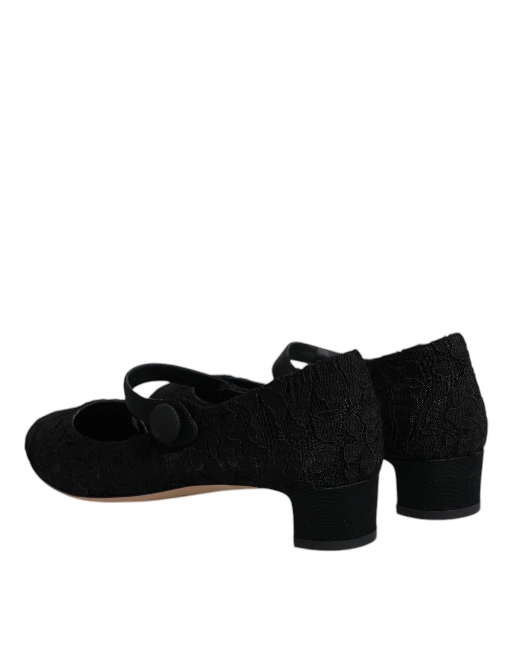 Dolce & Gabbana Black Mary Jane Taormina Lace Pumps Shoes | Regal Royce