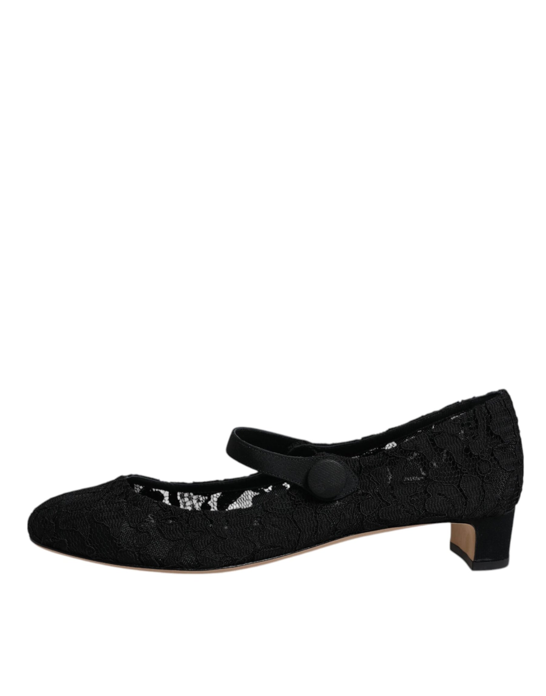 Dolce & Gabbana Black Mary Jane Taormina Lace Pumps Shoes | Regal Royce
