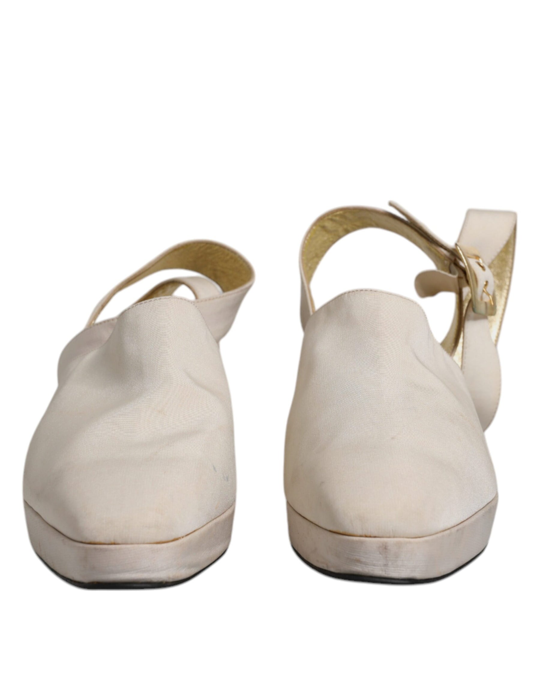 Dolce & Gabbana Off White Block Heels Slingback Sandals Shoes | Regal Royce