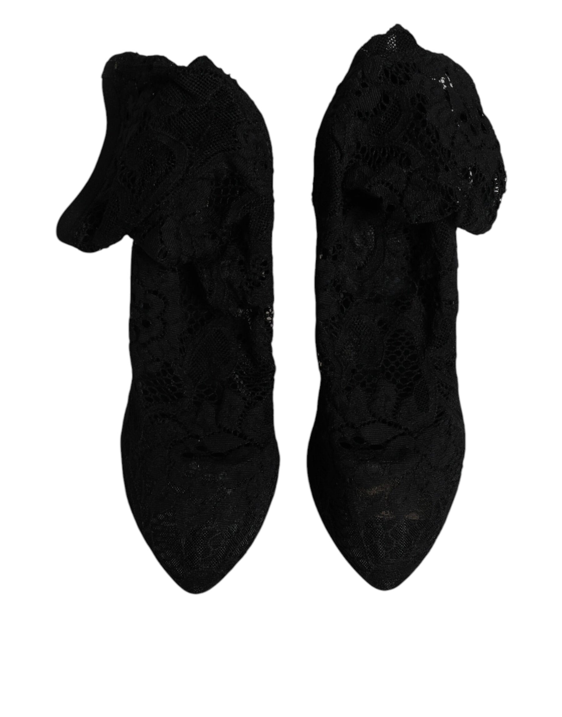 Dolce & Gabbana Black Lace Stretch Heels Mid Calf Boots Shoes | Regal Royce