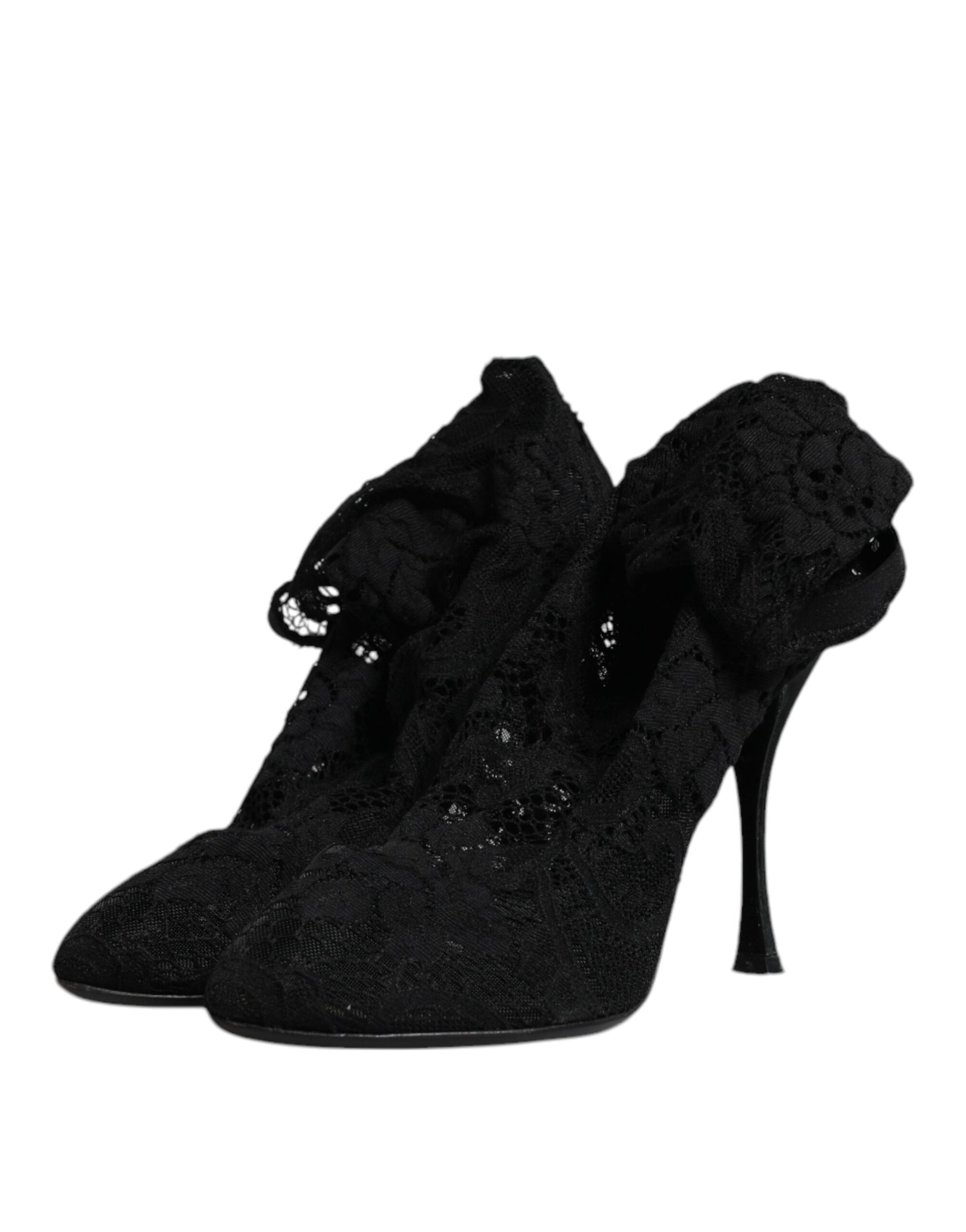 Dolce & Gabbana Black Lace Stretch Heels Mid Calf Boots Shoes | Regal Royce