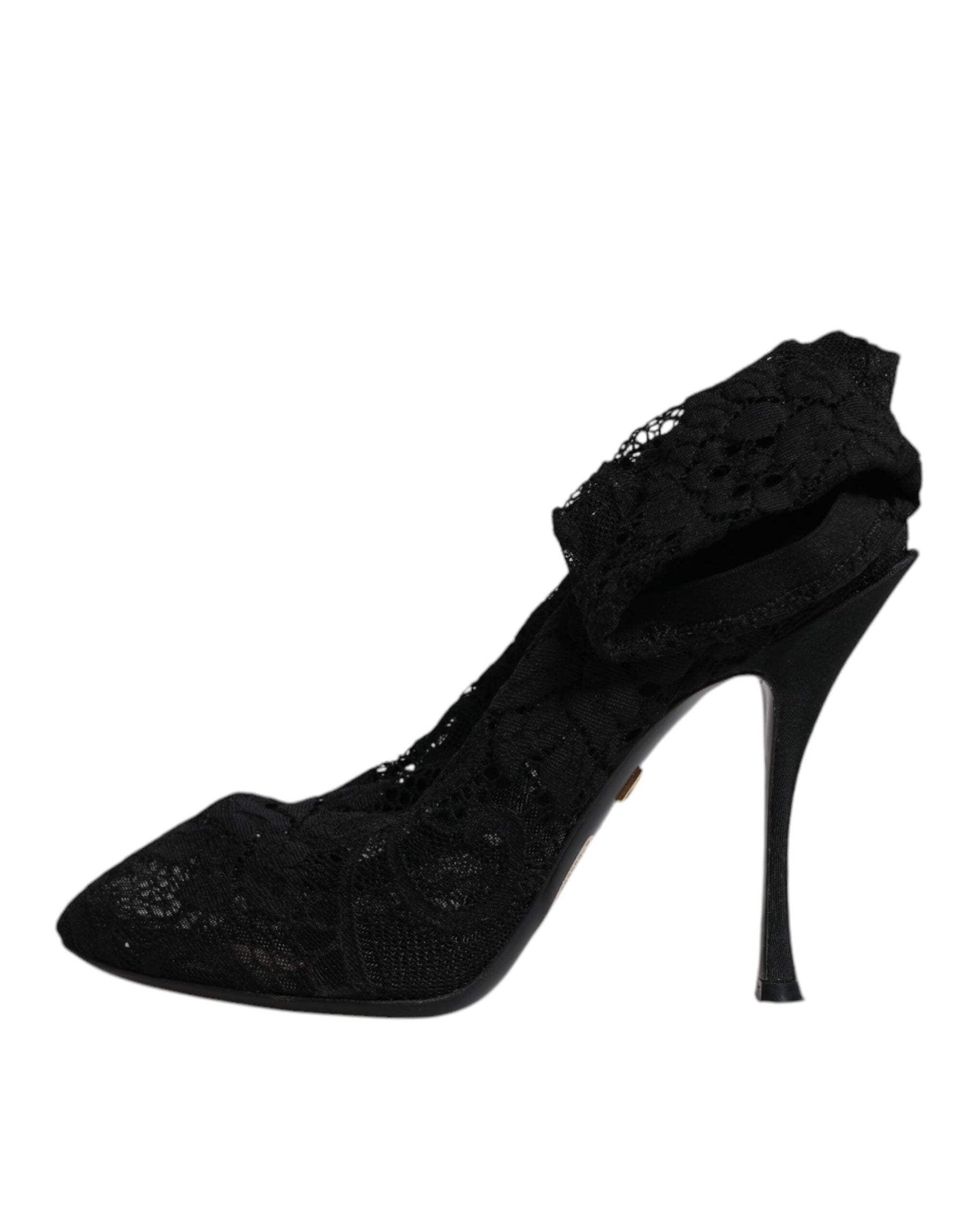 Dolce & Gabbana Black Lace Stretch Heels Mid Calf Boots Shoes | Regal Royce