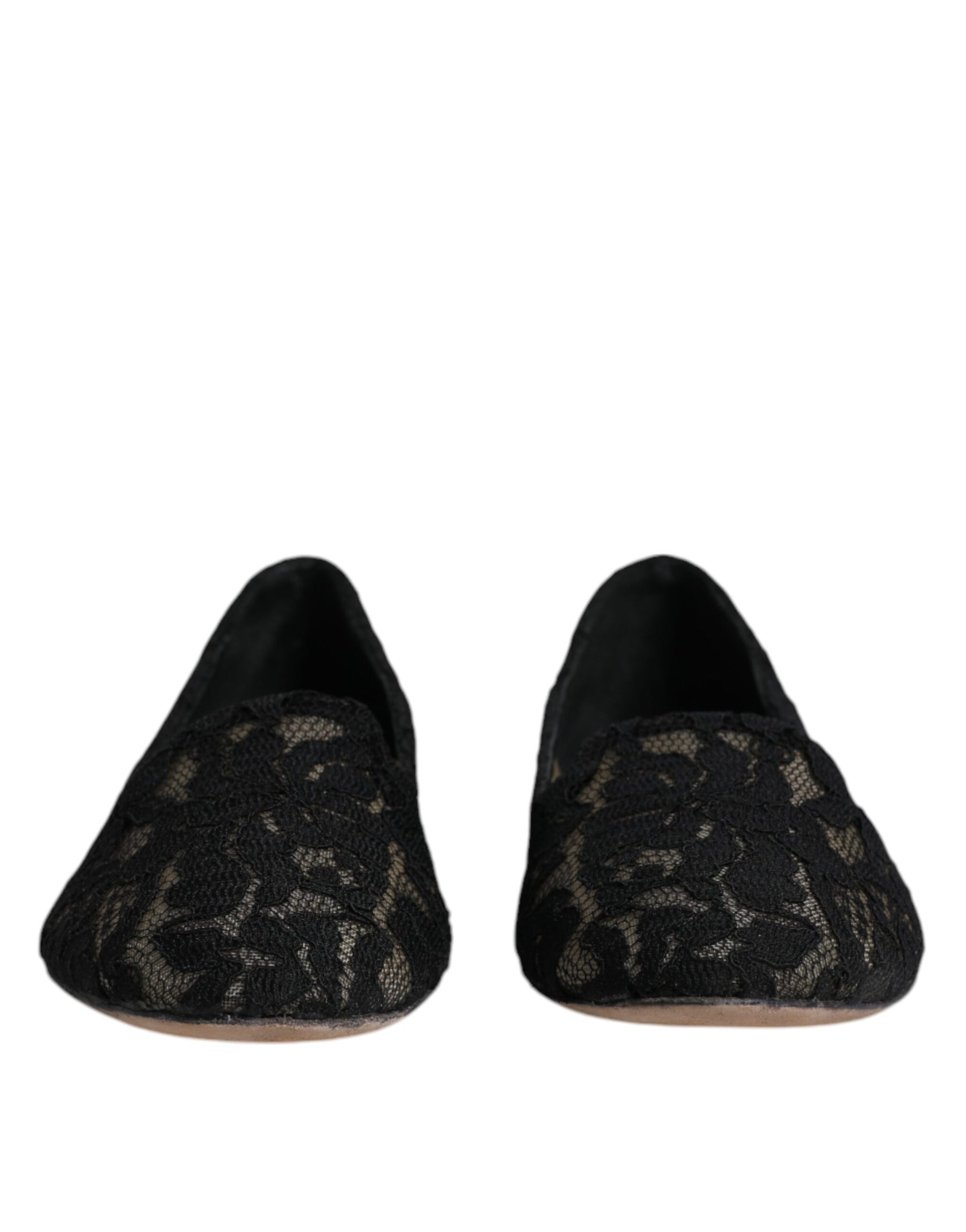 Dolce & Gabbana Black Taormina Lace Slip On Flats Shoes | Regal Royce