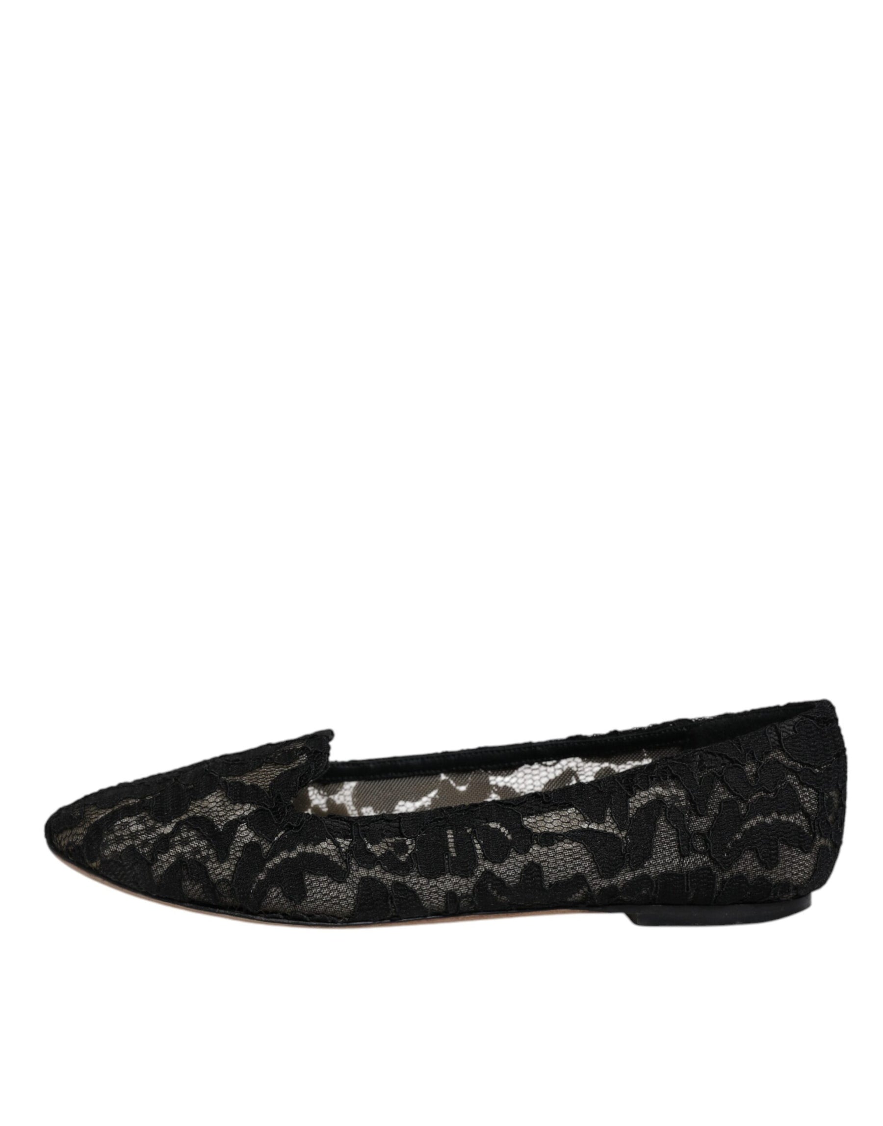 Dolce & Gabbana Black Taormina Lace Slip On Flats Shoes | Regal Royce