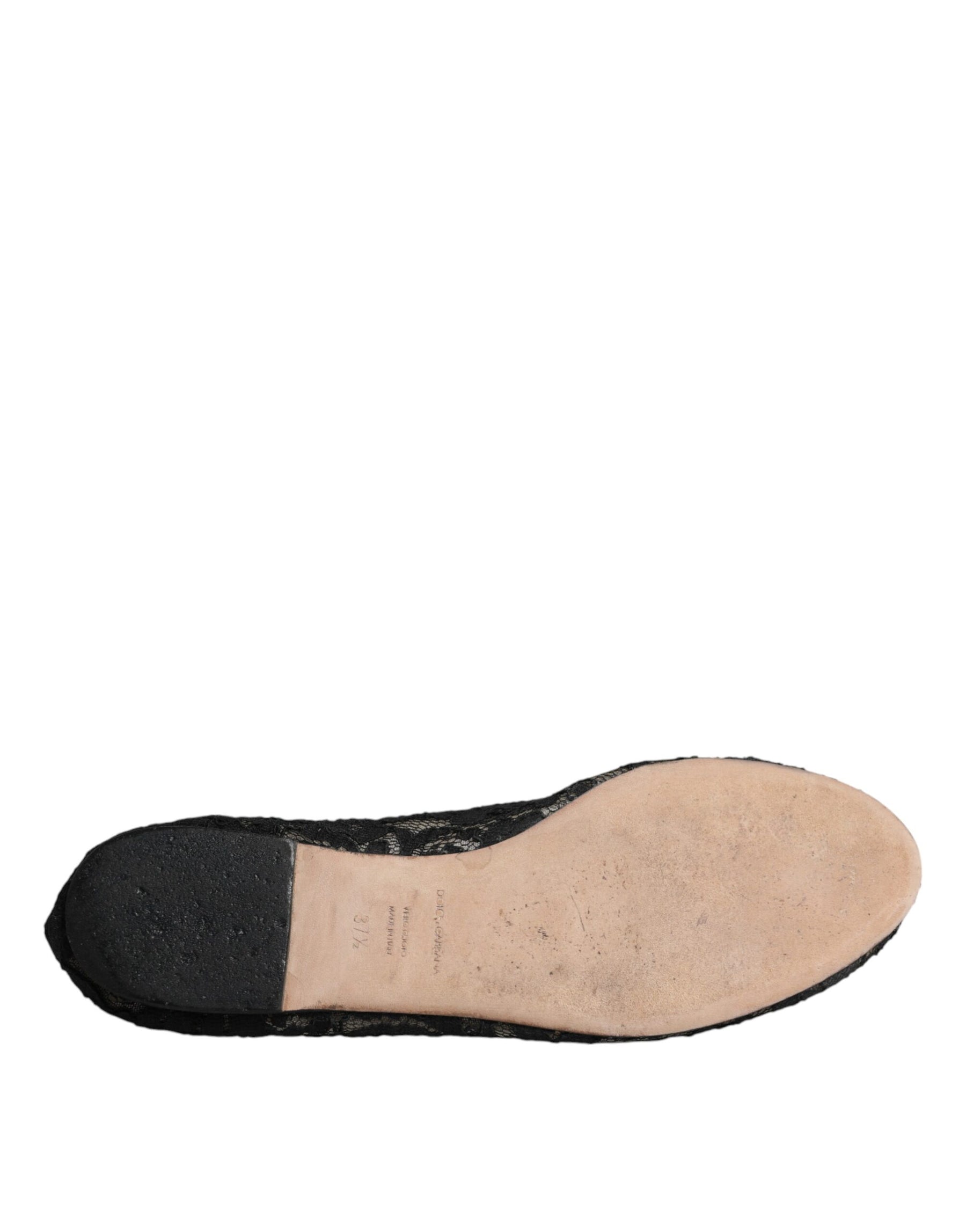 Dolce & Gabbana Black Taormina Lace Slip On Flats Shoes | Regal Royce