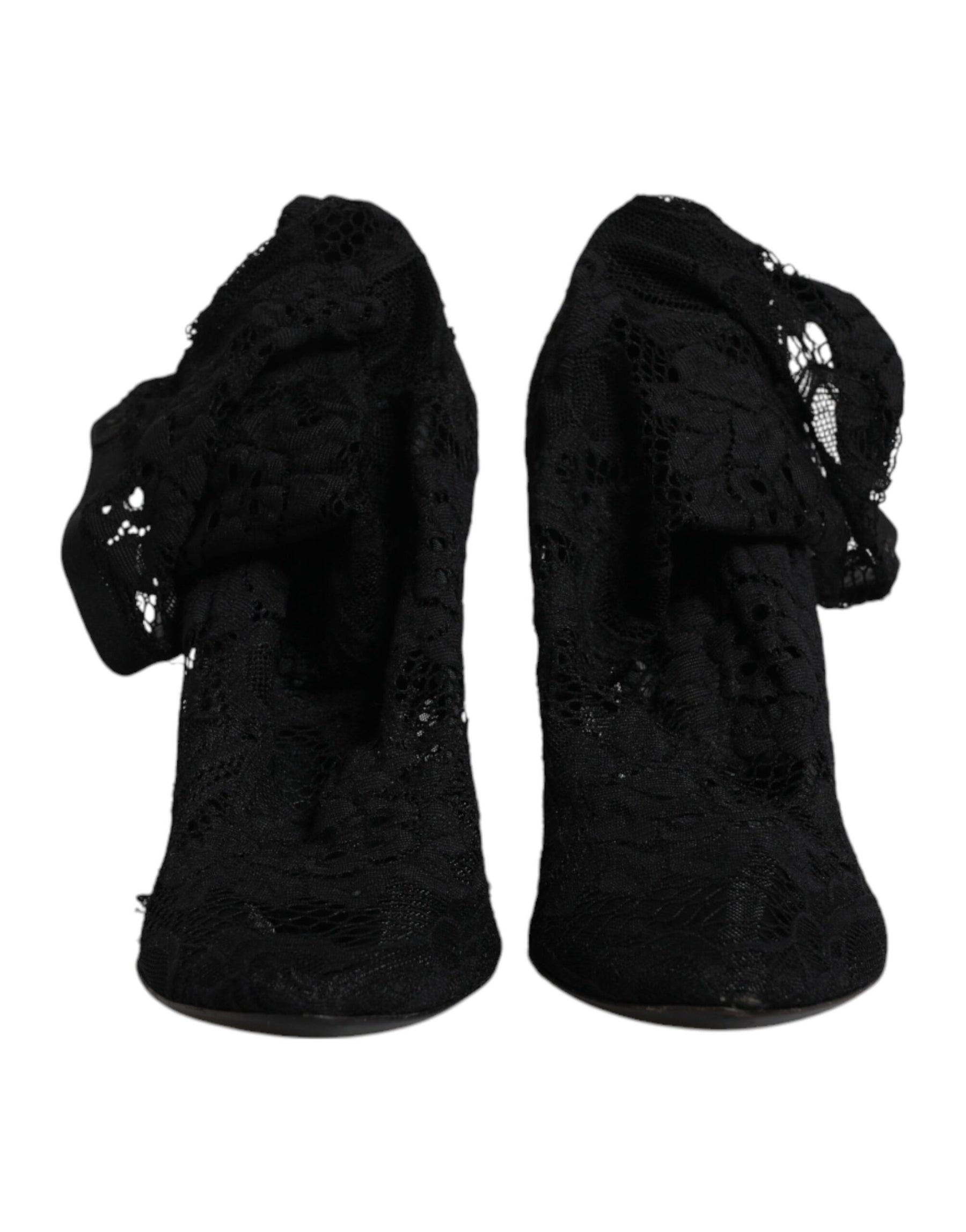 Dolce & Gabbana Black Lace Stretch Heels Mid Calf Boots Shoes | Regal Royce