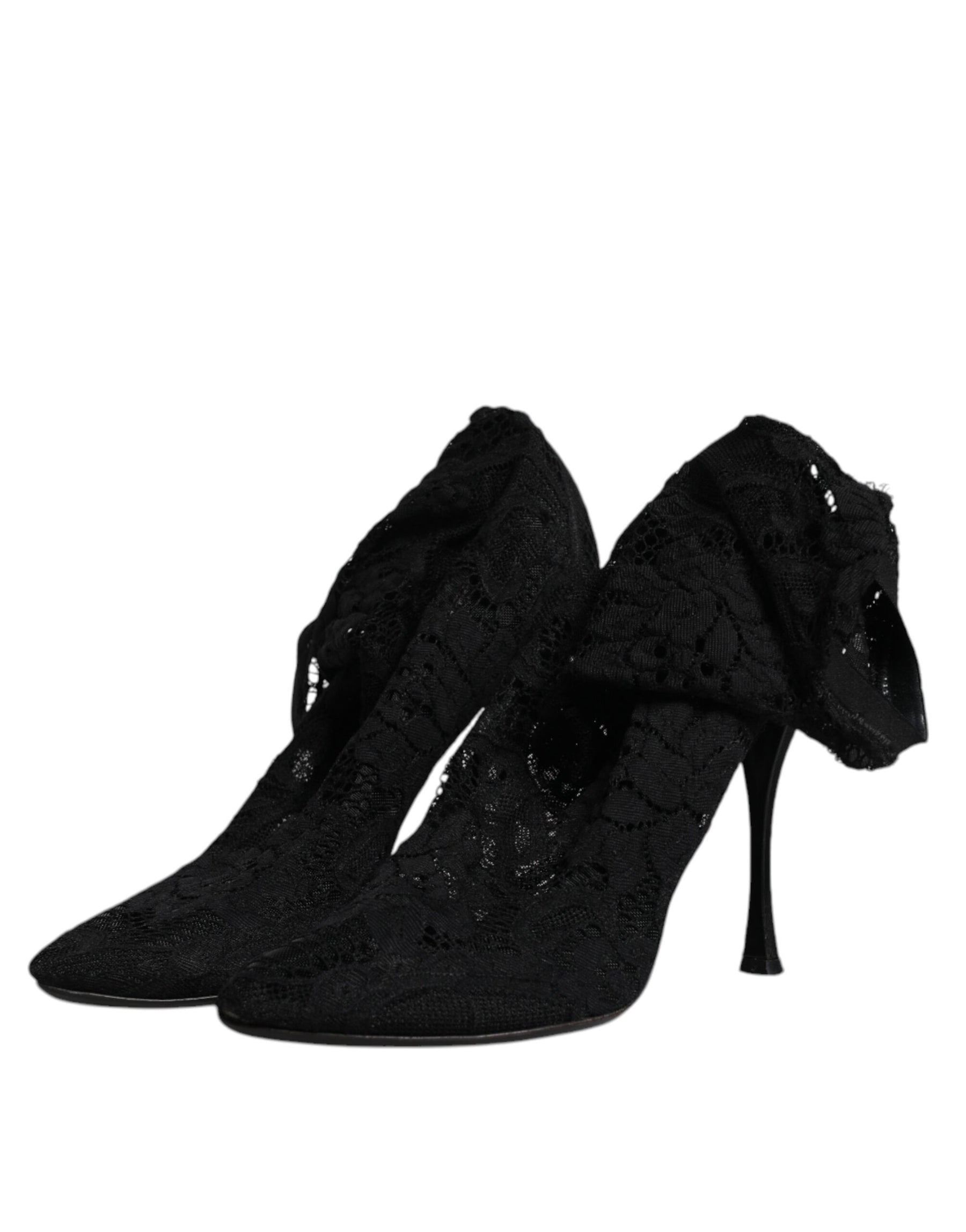 Dolce & Gabbana Black Lace Stretch Heels Mid Calf Boots Shoes | Regal Royce