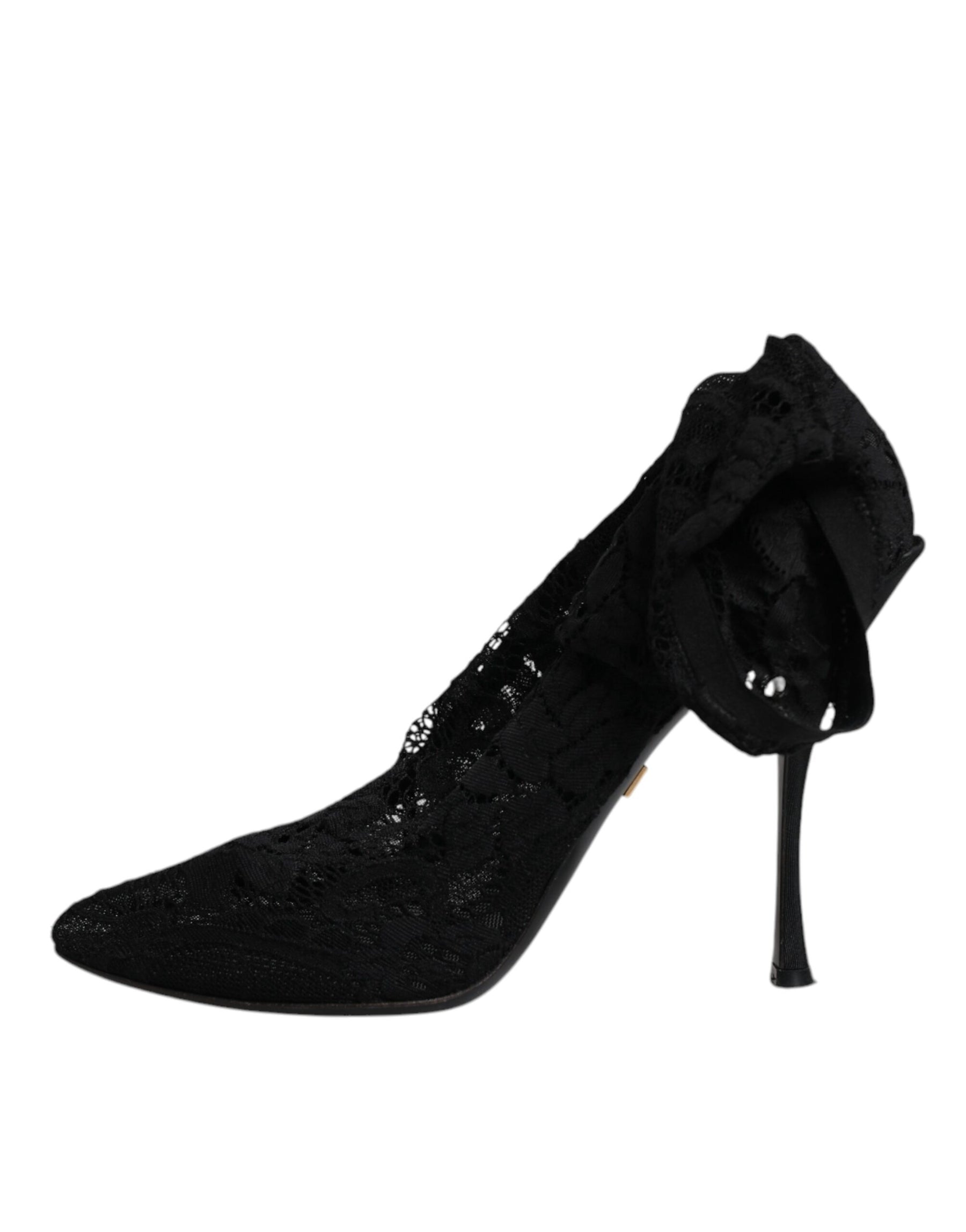 Dolce & Gabbana Black Lace Stretch Heels Mid Calf Boots Shoes | Regal Royce