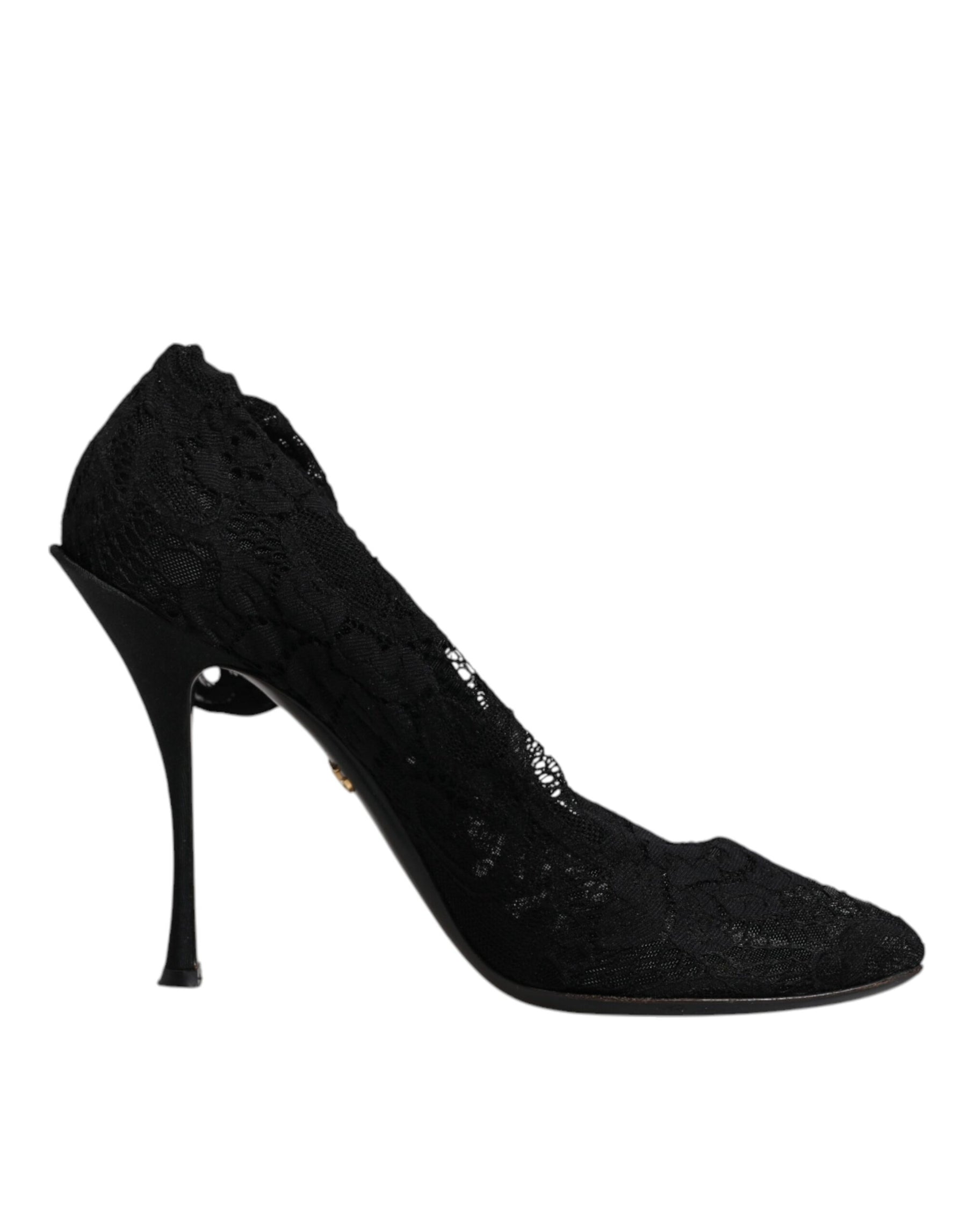 Dolce & Gabbana Black Lace Stretch Heels Mid Calf Boots Shoes | Regal Royce