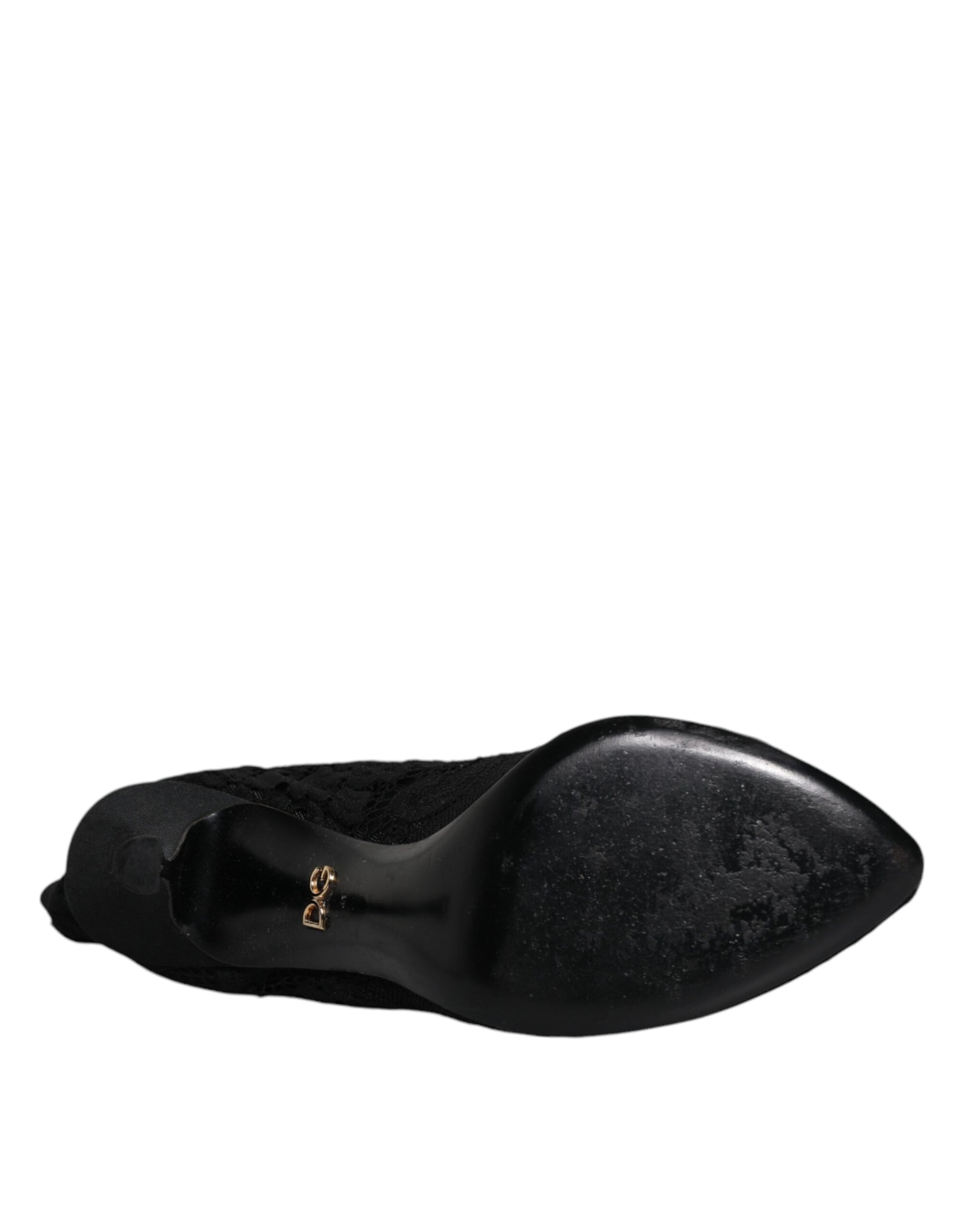 Dolce & Gabbana Black Lace Stretch Heels Mid Calf Boots Shoes | Regal Royce