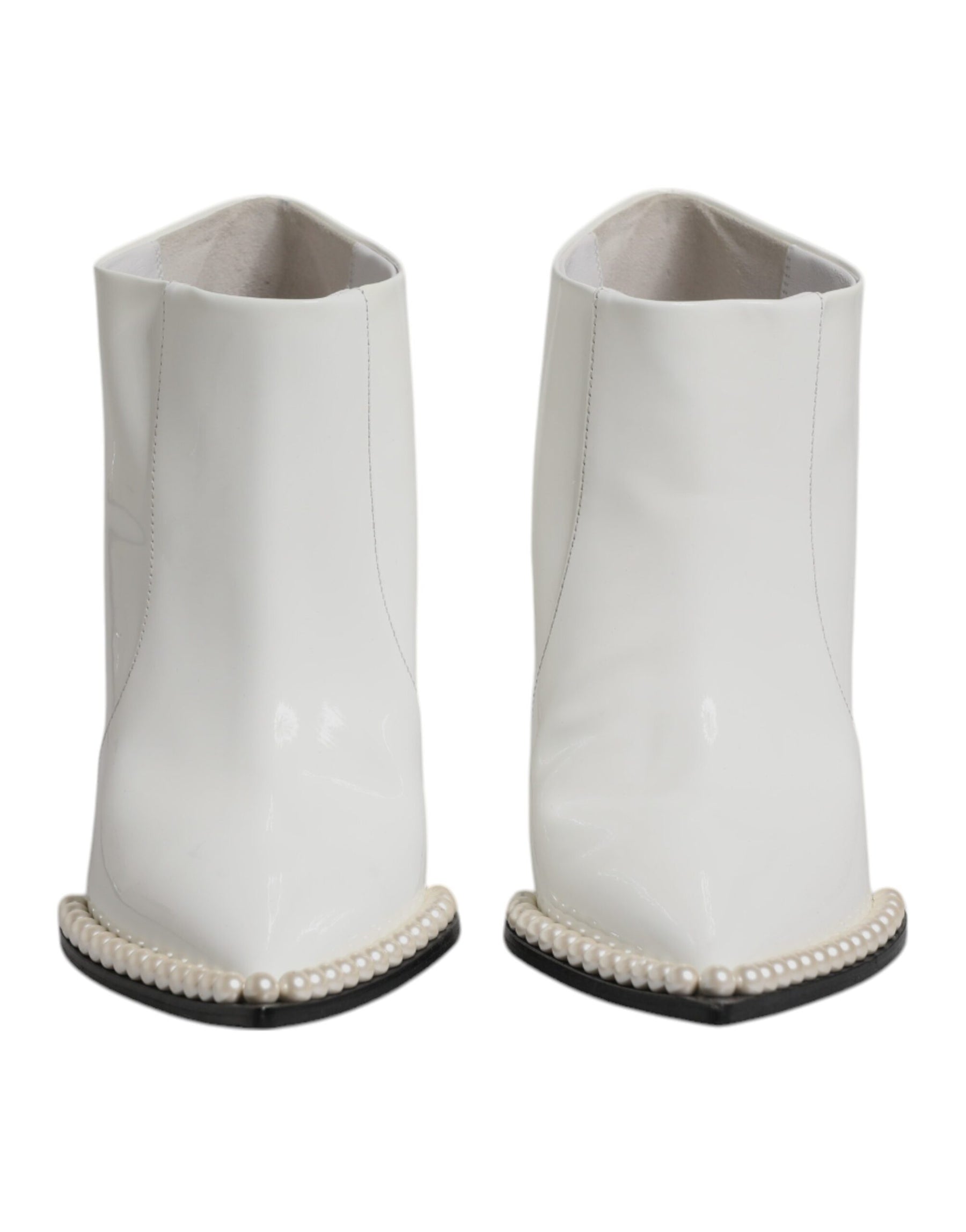 Dolce & Gabbana White Faux Pearl Leather Pointed Toe Ankle Boot Shoes | Regal Royce