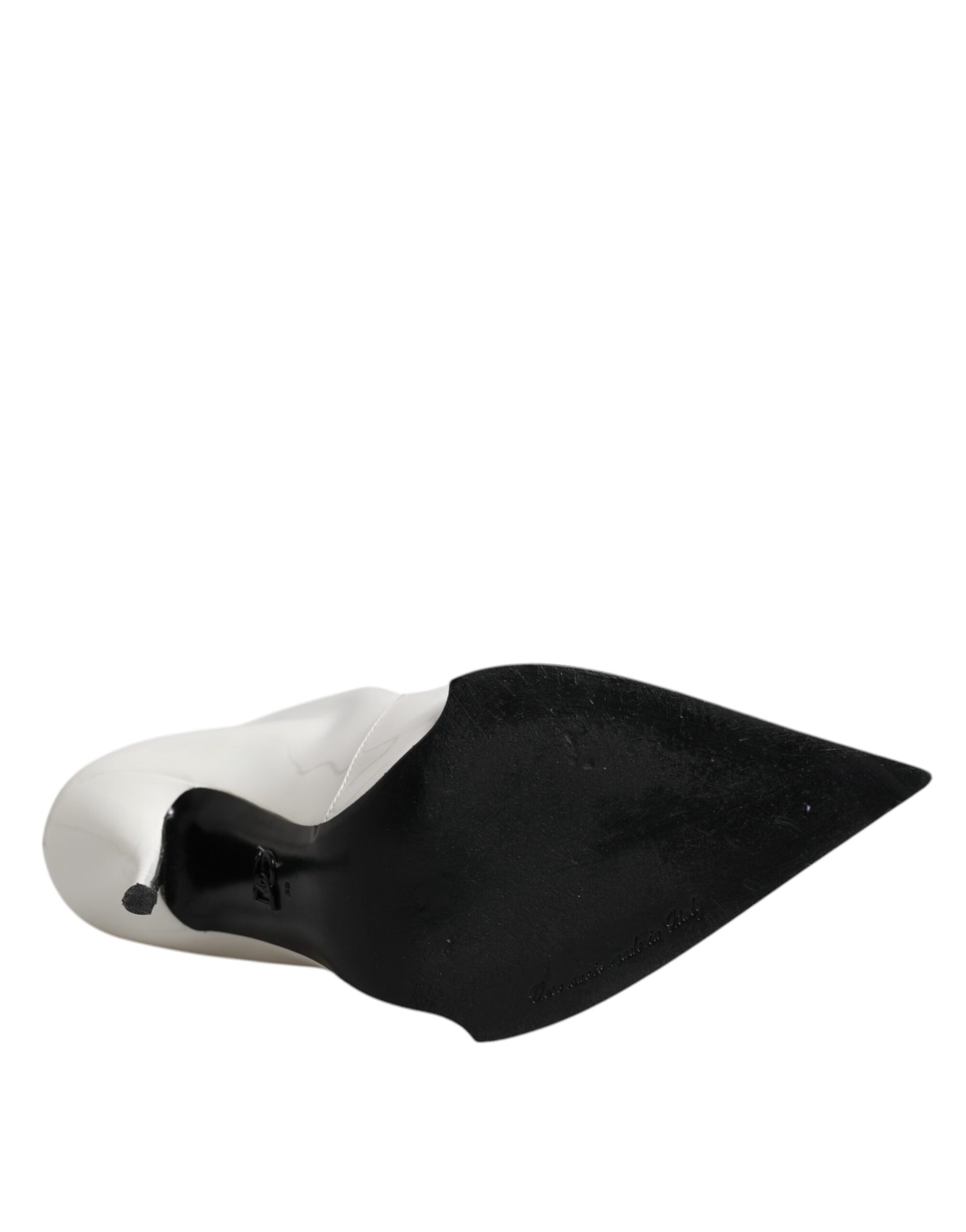 Dolce & Gabbana White Faux Pearl Leather Pointed Toe Ankle Boot Shoes | Regal Royce