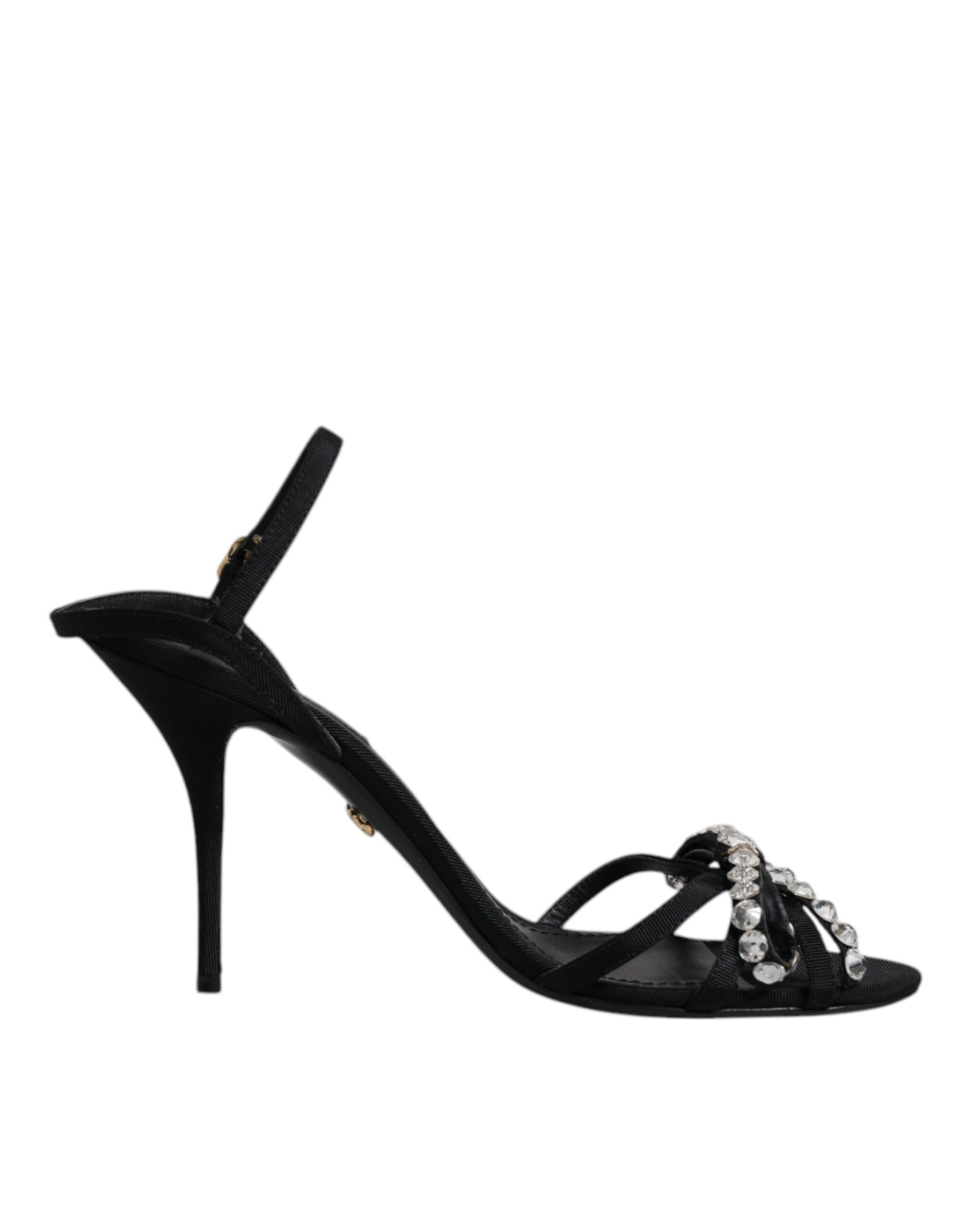 Dolce & Gabbana Black Leather Crystal Bow KEIRA Sandals Shoes | Regal Royce