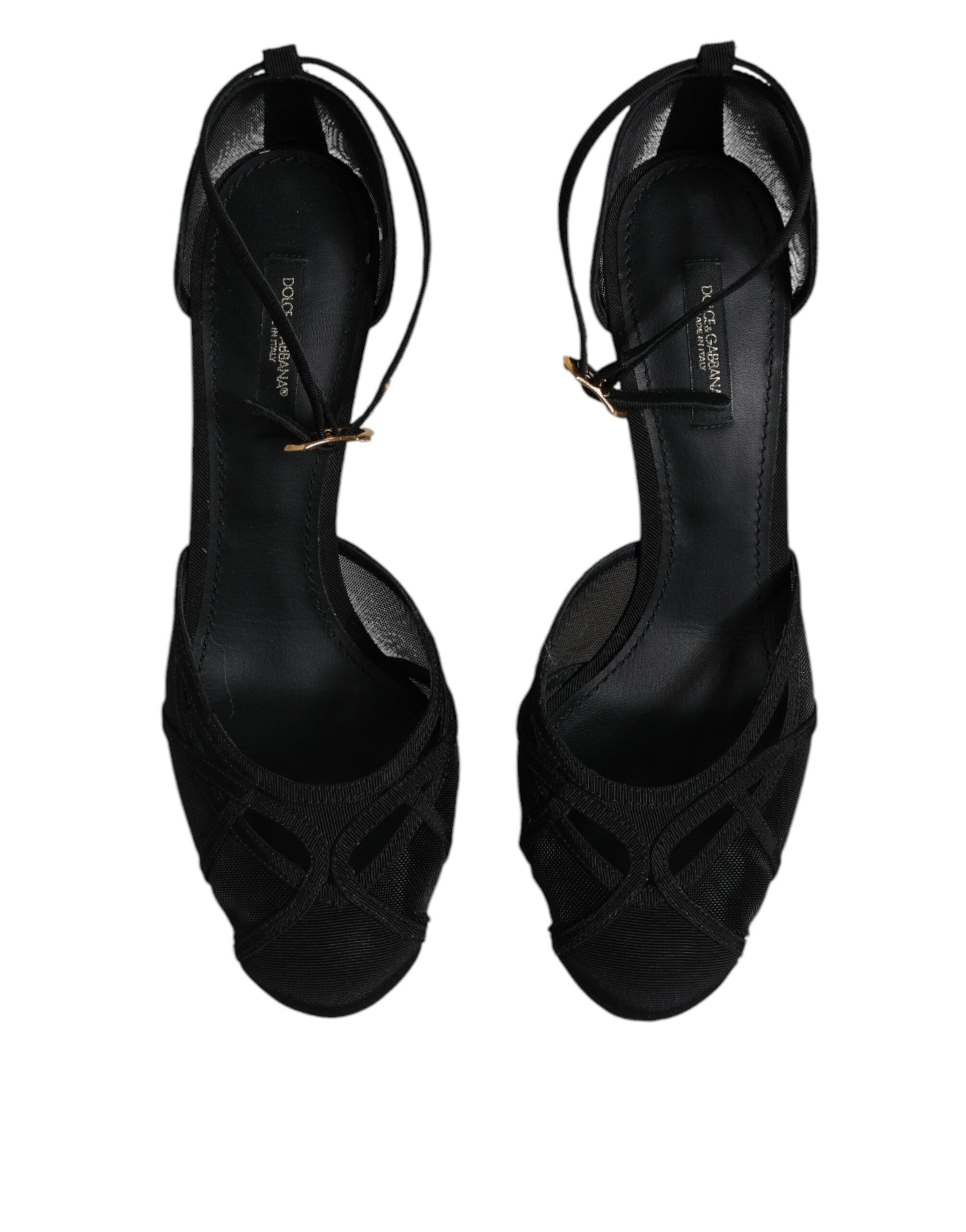 Dolce & Gabbana Black Mesh Ankle Strap Heels Pumps Shoes | Regal Royce