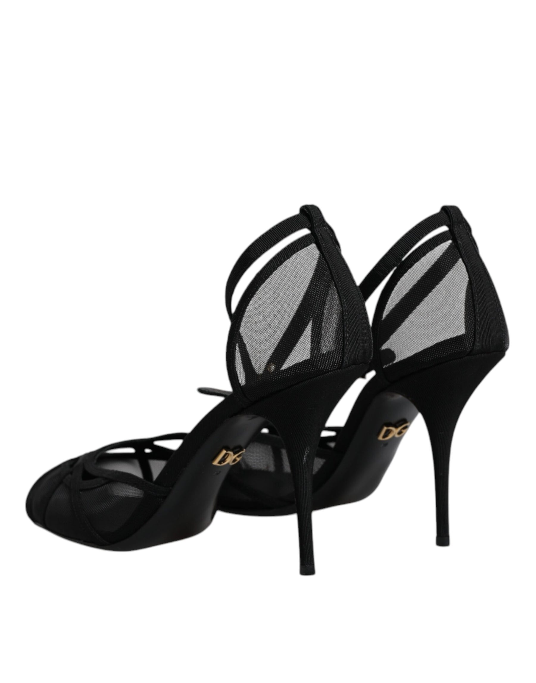 Dolce & Gabbana Black Mesh Ankle Strap Heels Pumps Shoes | Regal Royce