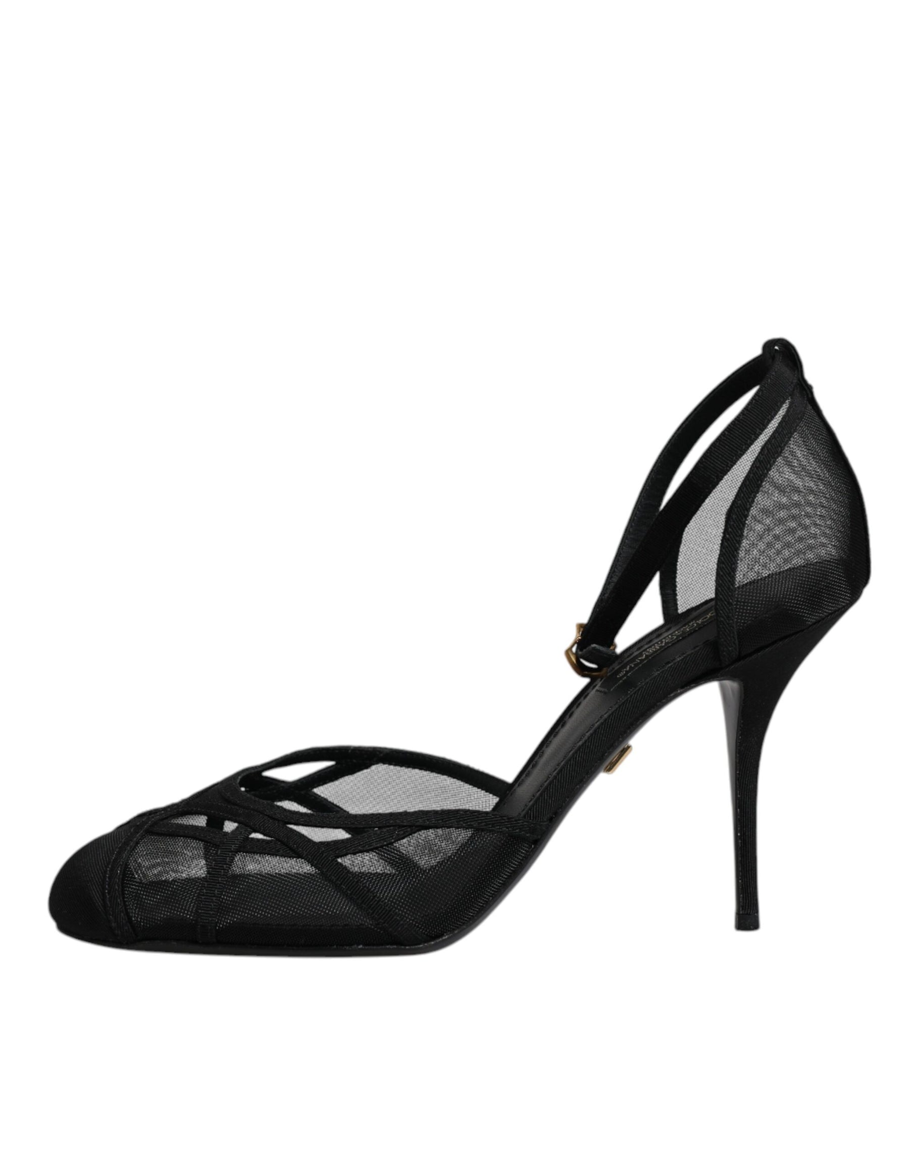 Dolce & Gabbana Black Mesh Ankle Strap Heels Pumps Shoes | Regal Royce