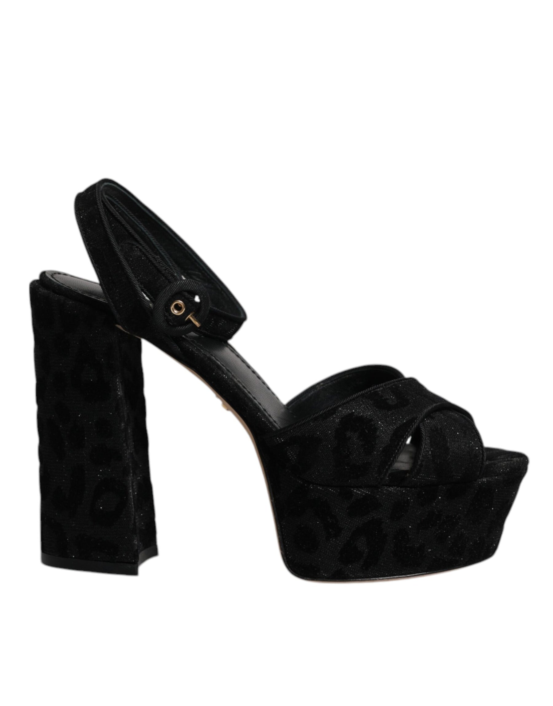 Dolce & Gabbana Black Leopard Platform Heels Sandals Shoes | Regal Royce