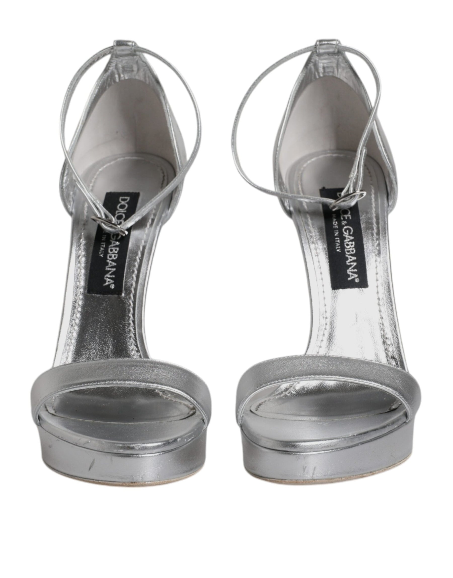Dolce & Gabbana Silver Leather Platform Keira Sandals Shoes | Regal Royce