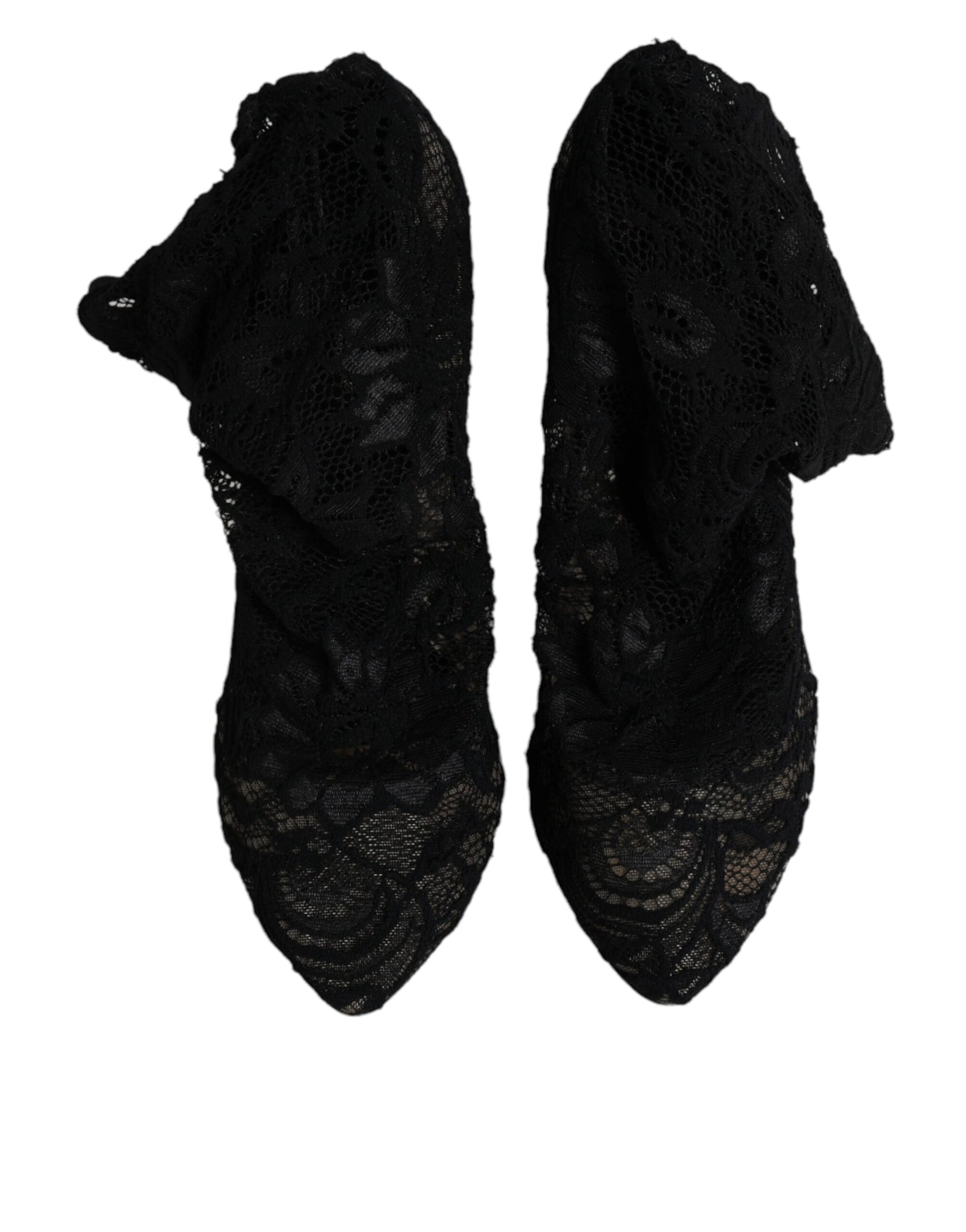 Dolce & Gabbana Black Lace Stretch Heels Mid Calf Boots Shoes | Regal Royce