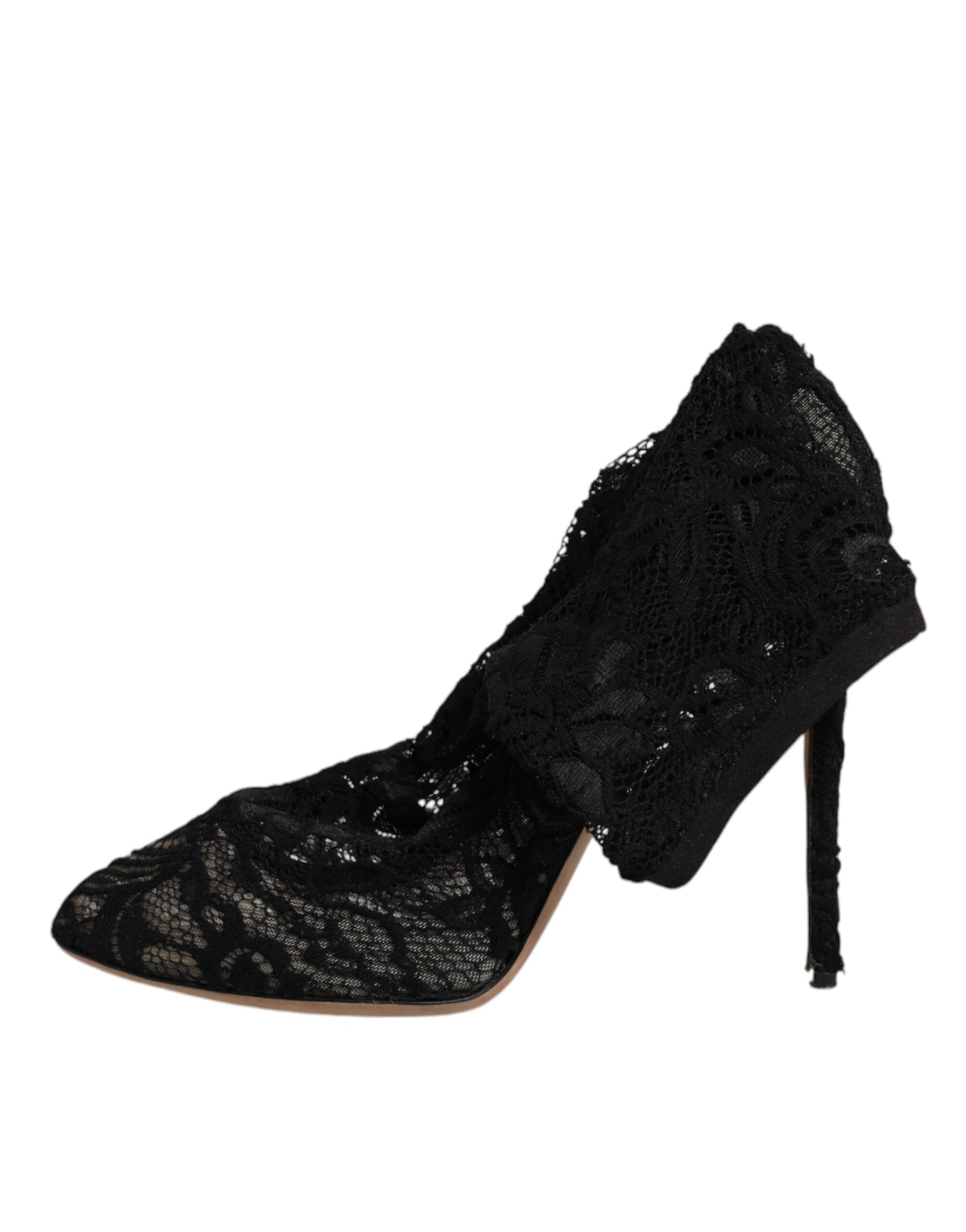 Dolce & Gabbana Black Lace Stretch Heels Mid Calf Boots Shoes | Regal Royce
