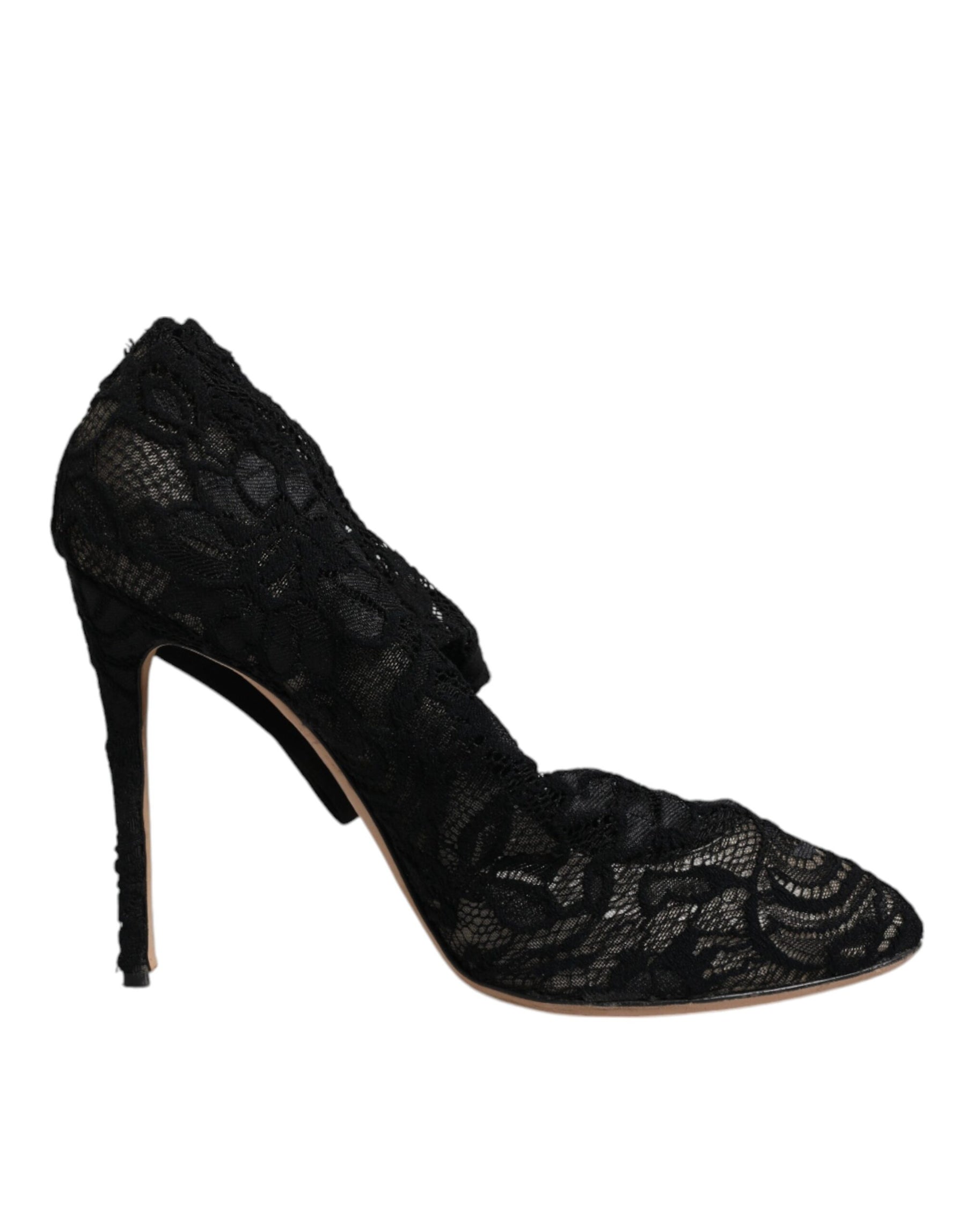 Dolce & Gabbana Black Lace Stretch Heels Mid Calf Boots Shoes | Regal Royce