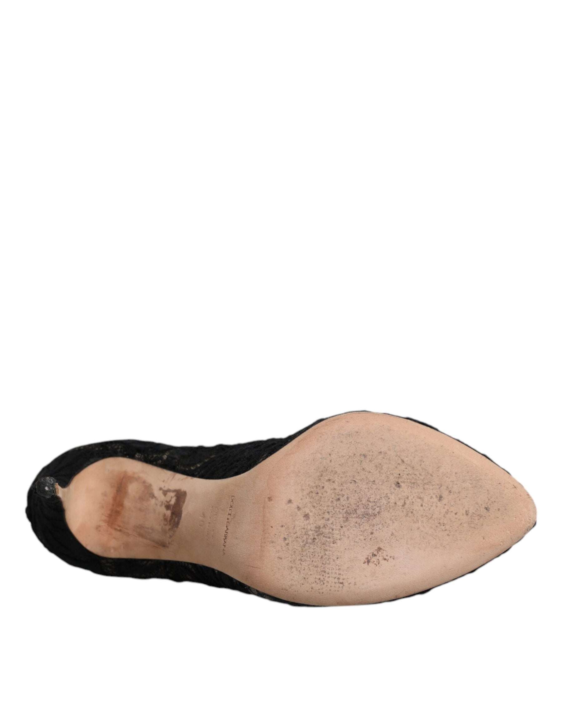 Dolce & Gabbana Black Lace Stretch Heels Mid Calf Boots Shoes | Regal Royce