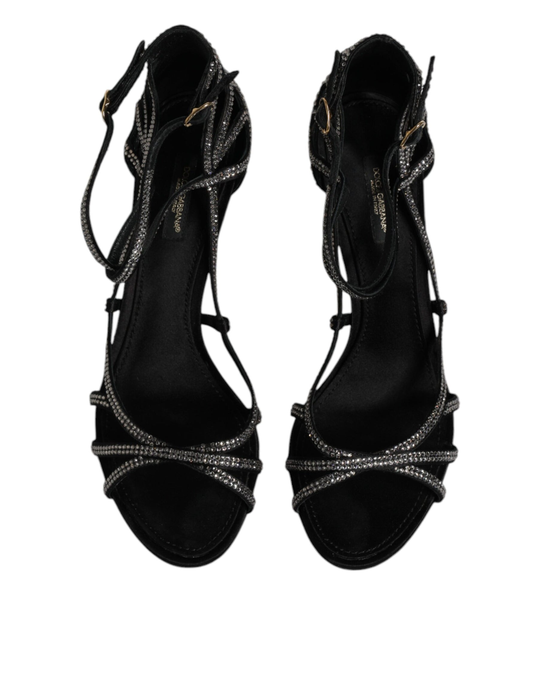 Dolce & Gabbana Black Strass Ankle Strap Heels Sandals Shoes | Regal Royce