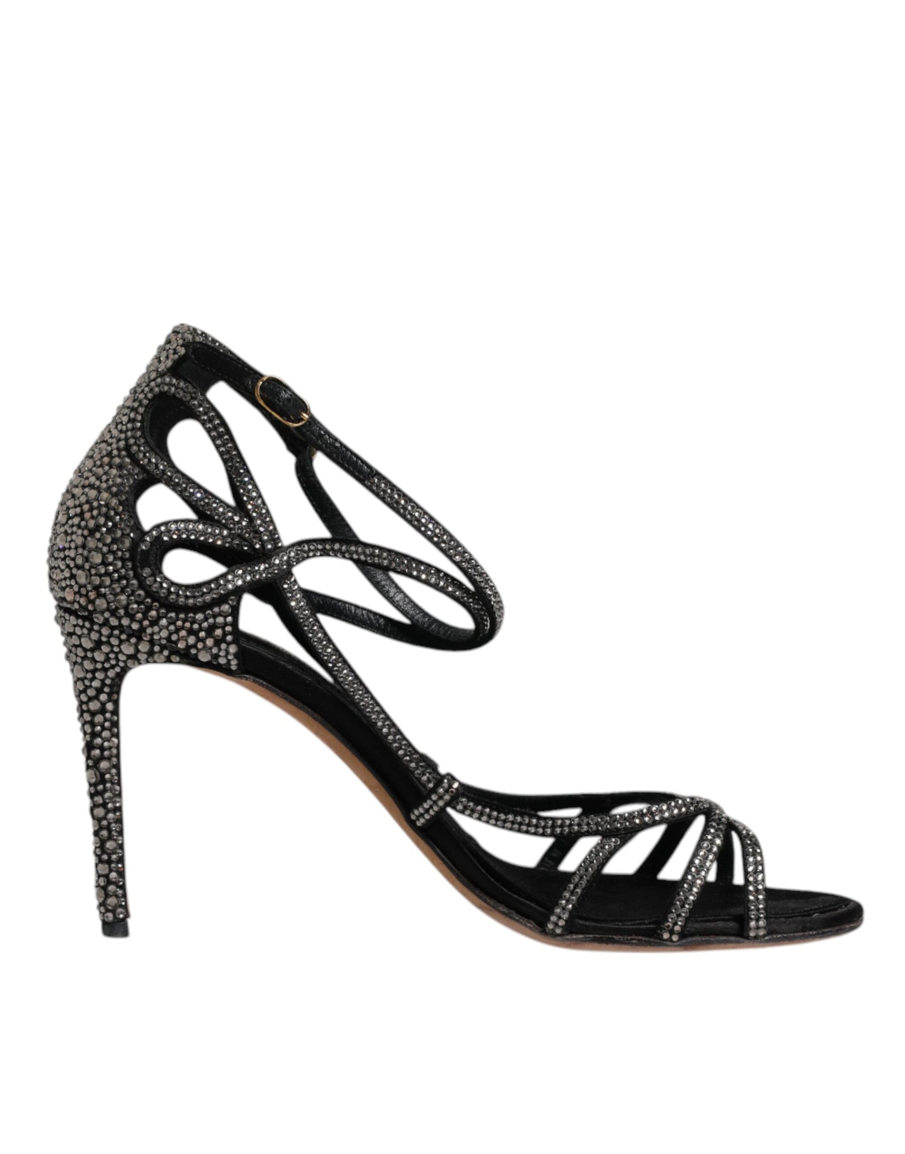 Dolce & Gabbana Black Strass Ankle Strap Heels Sandals Shoes | Regal Royce
