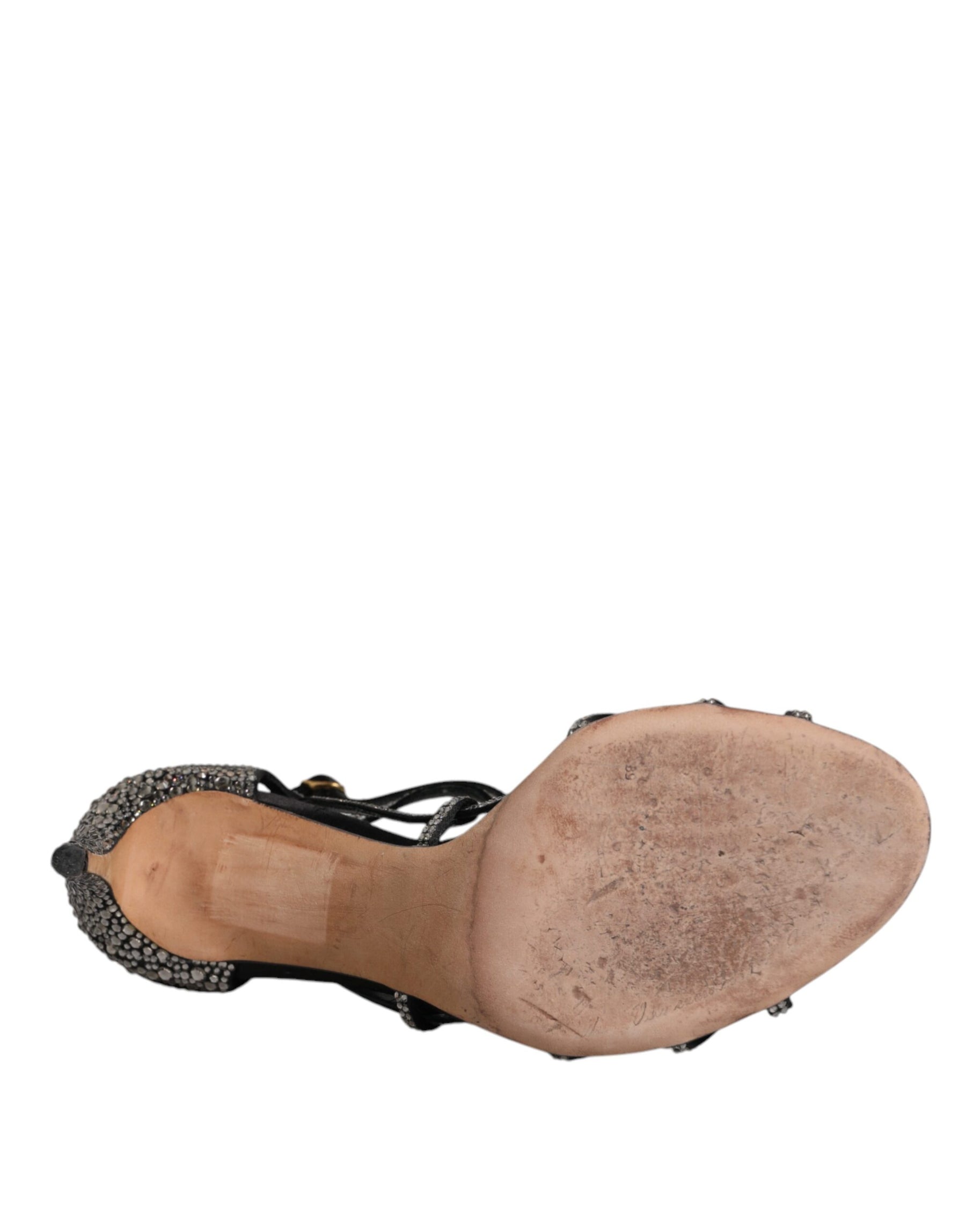 Dolce & Gabbana Black Strass Ankle Strap Heels Sandals Shoes | Regal Royce