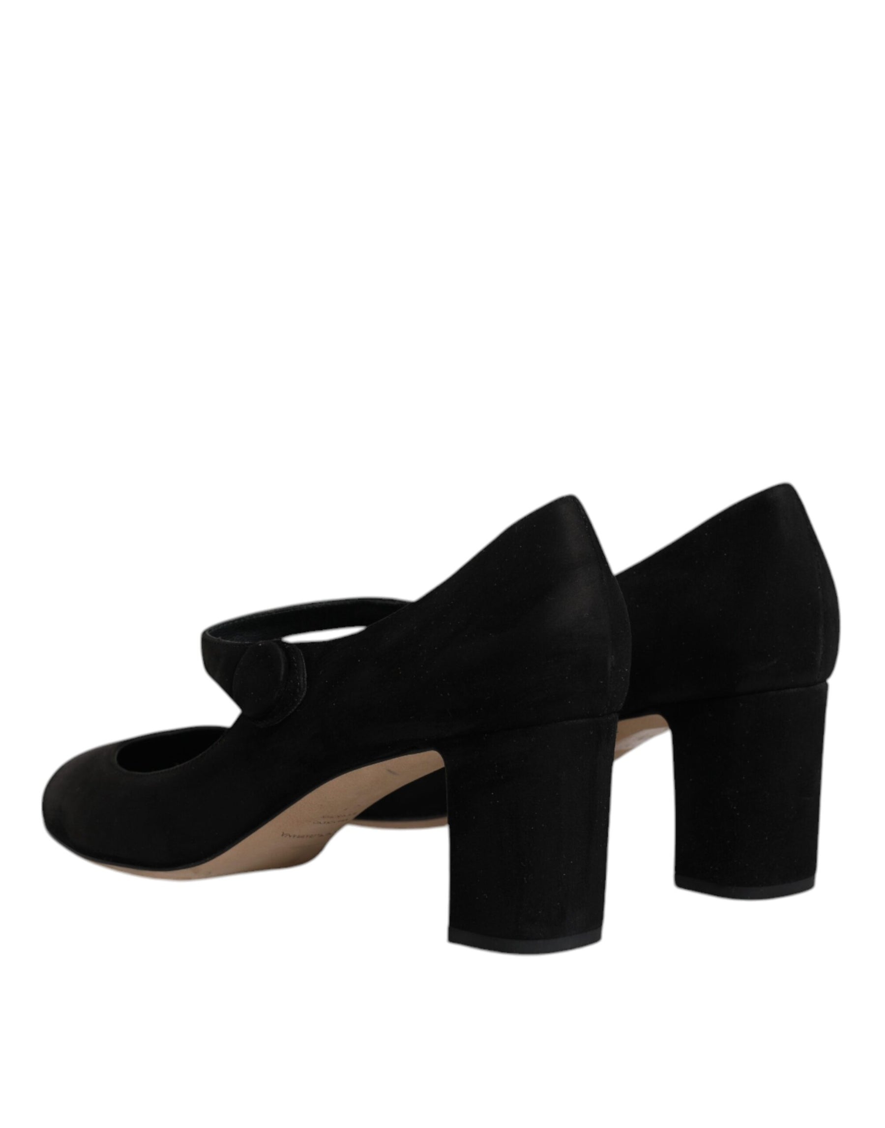 Dolce & Gabbana Black Suede Leather Block Heels Pumps Shoes | Regal Royce