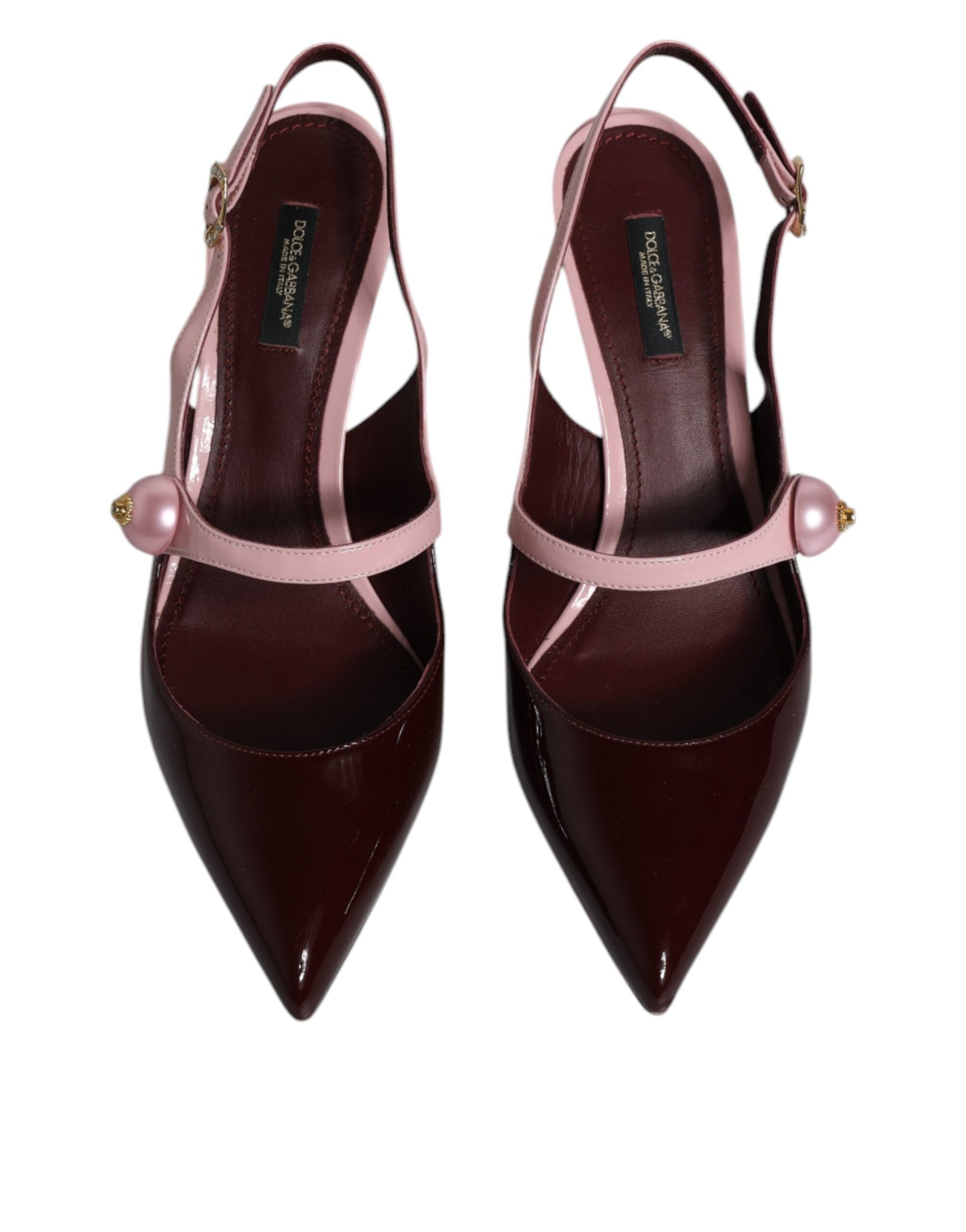Dolce & Gabbana Pink Maroon Leather Kitten Heels Slingbacks Shoes | Regal Royce