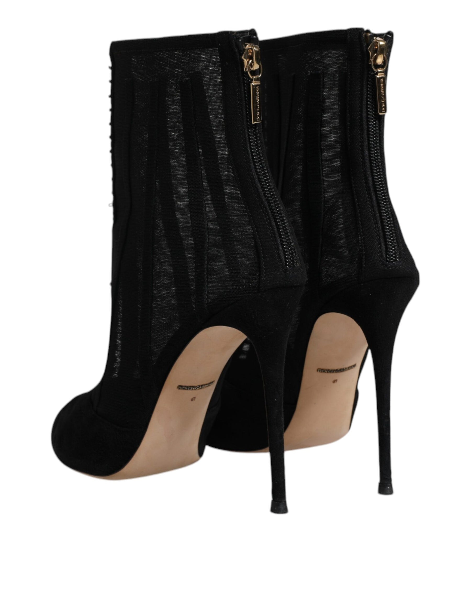 Dolce & Gabbana Black Mesh Stiletto Heels Ankle Boots Shoes | Regal Royce