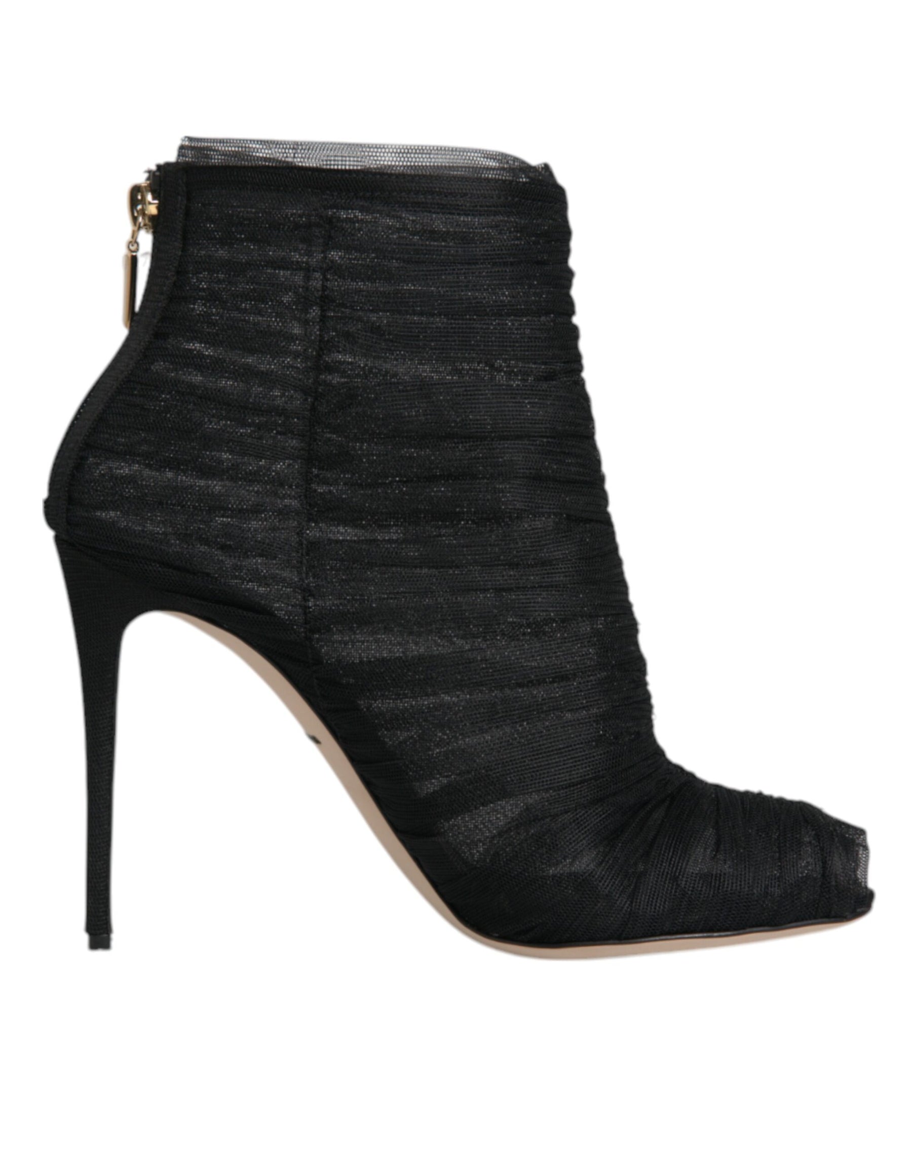 Dolce & Gabbana Black Mesh Stiletto Heels Ankle Boots Shoes | Regal Royce
