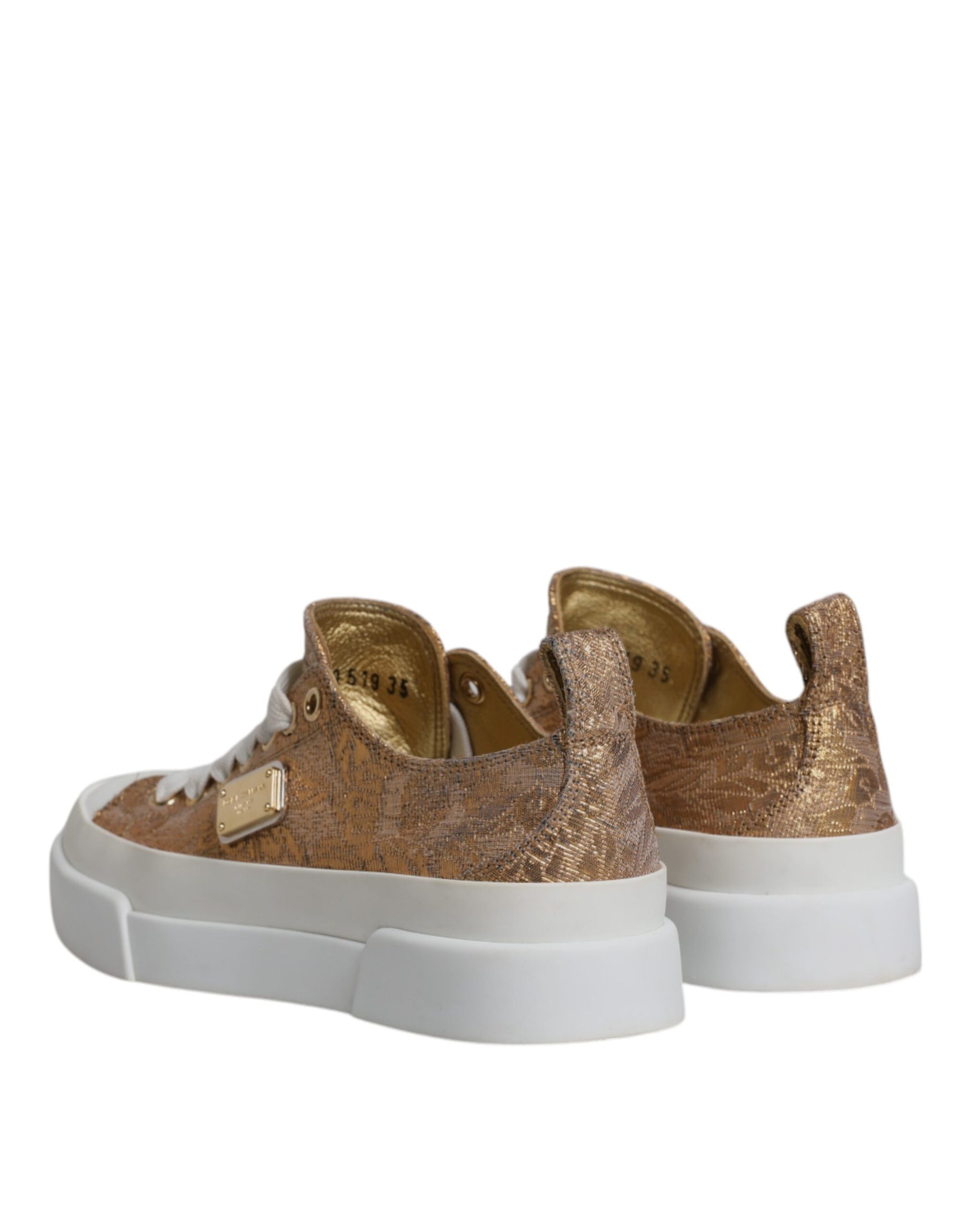 Dolce & Gabbana Gold White Logo Low Top Sneakers Shoes | Regal Royce