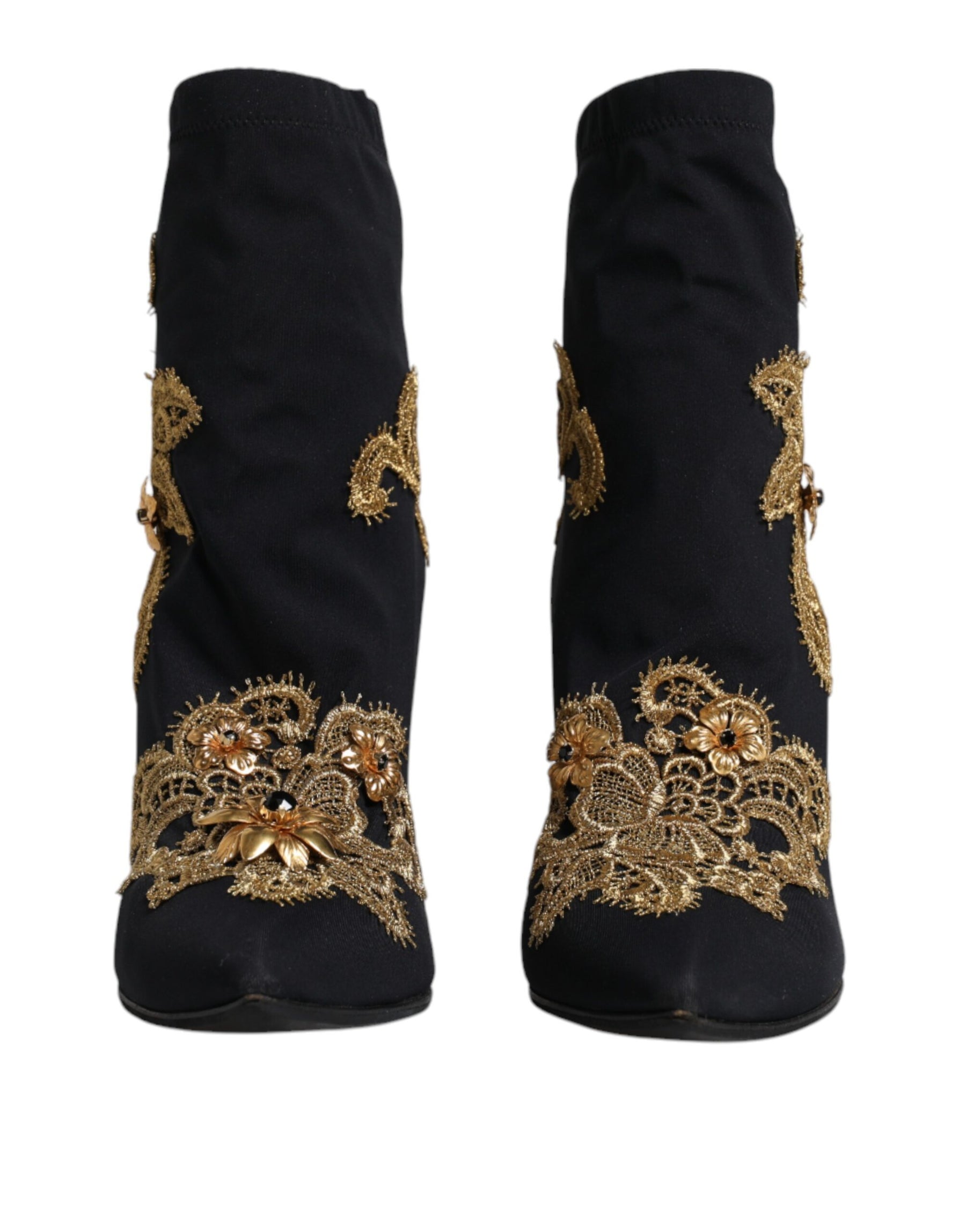 Dolce & Gabbana Black Gold Embroidery Slip On Boots Shoes | Regal Royce