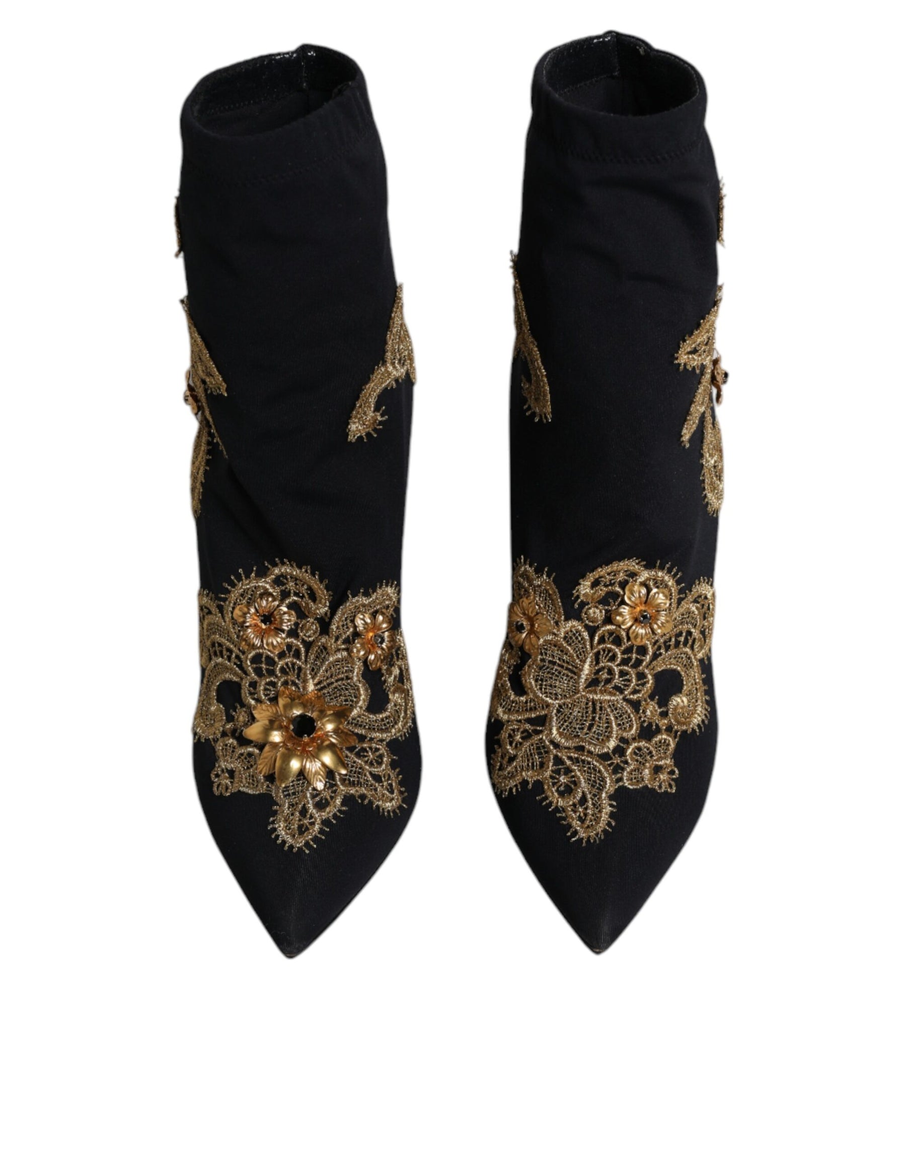 Dolce & Gabbana Black Gold Embroidery Slip On Boots Shoes | Regal Royce