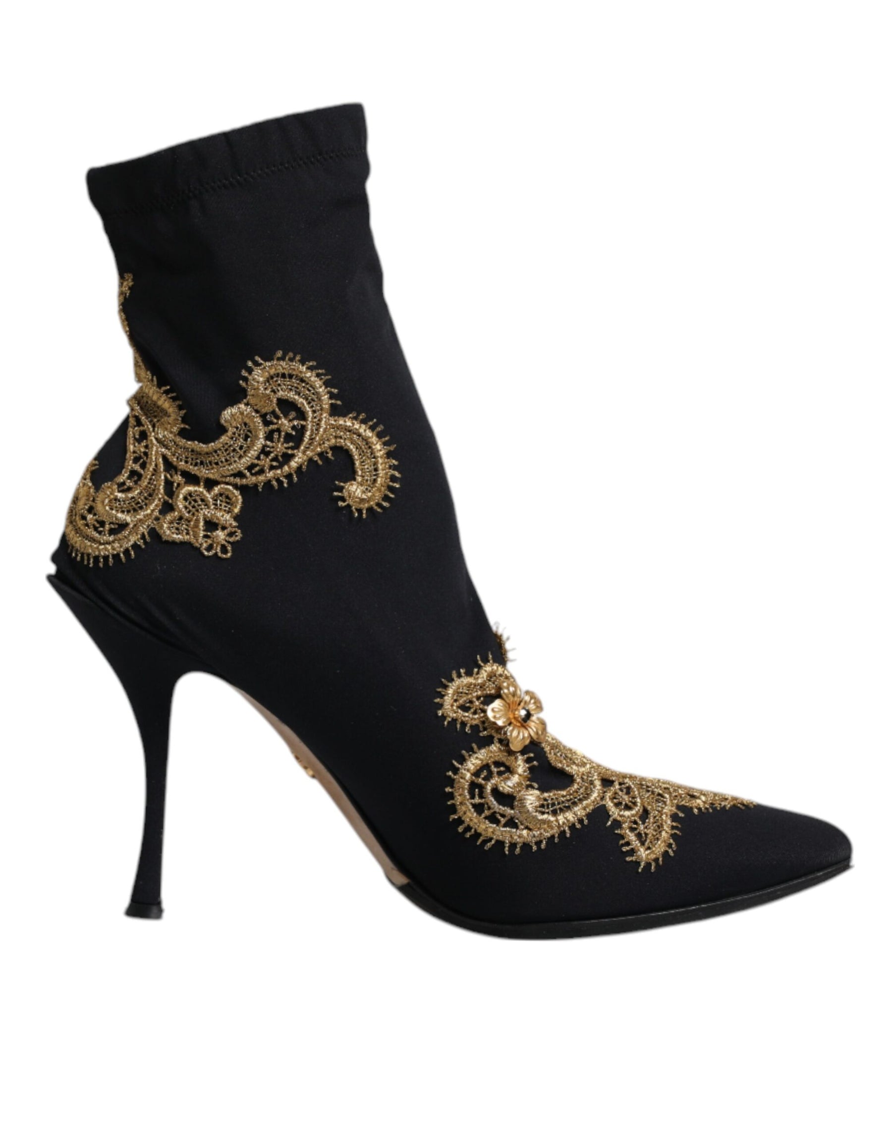 Dolce & Gabbana Black Gold Embroidery Slip On Boots Shoes | Regal Royce