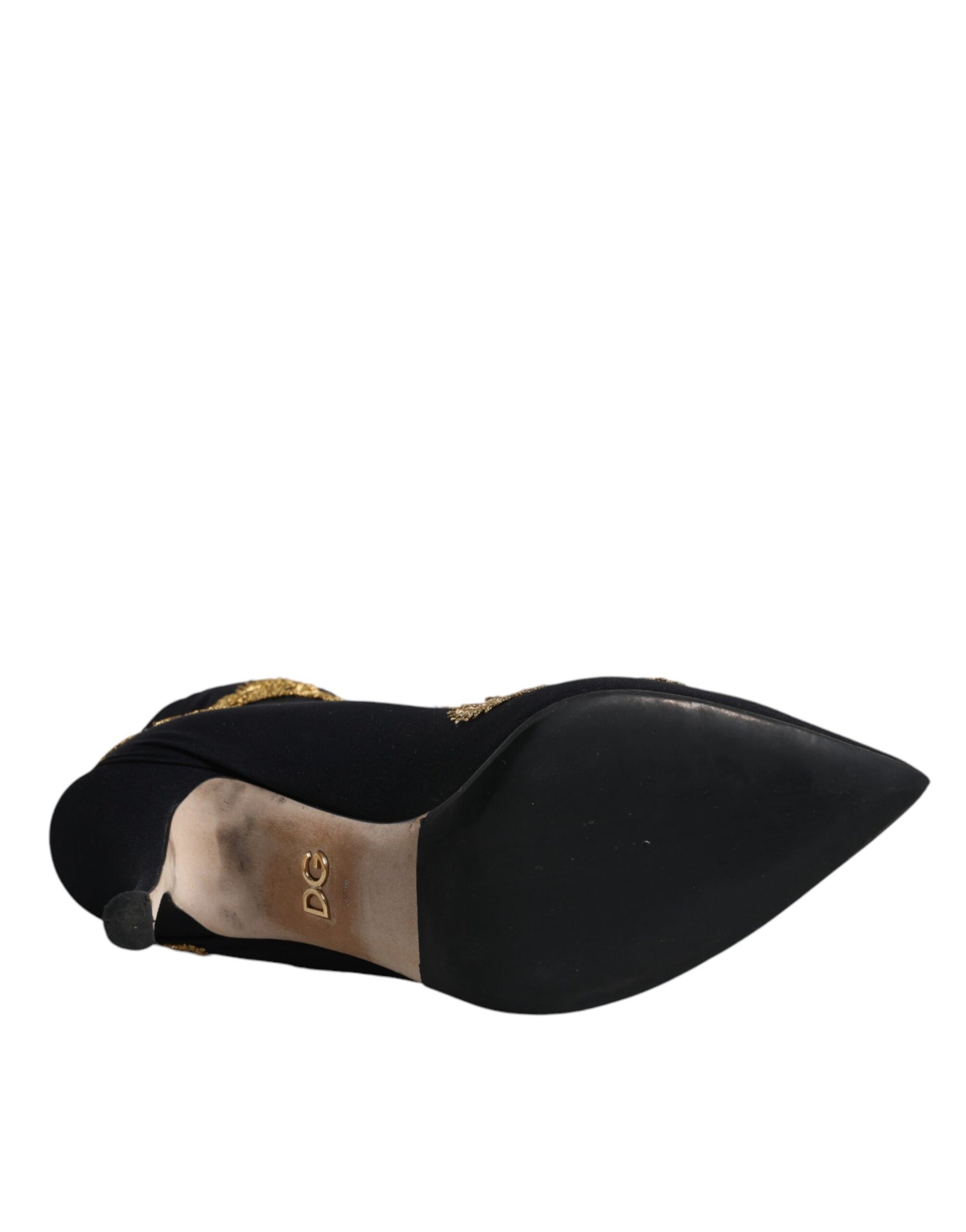 Dolce & Gabbana Black Gold Embroidery Slip On Boots Shoes | Regal Royce