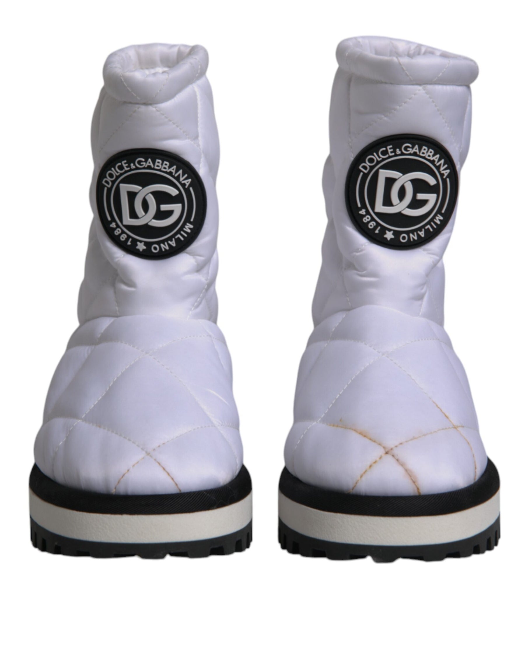 Dolce & Gabbana White Viscose Padded Mid Calf Boots Shoes | Regal Royce
