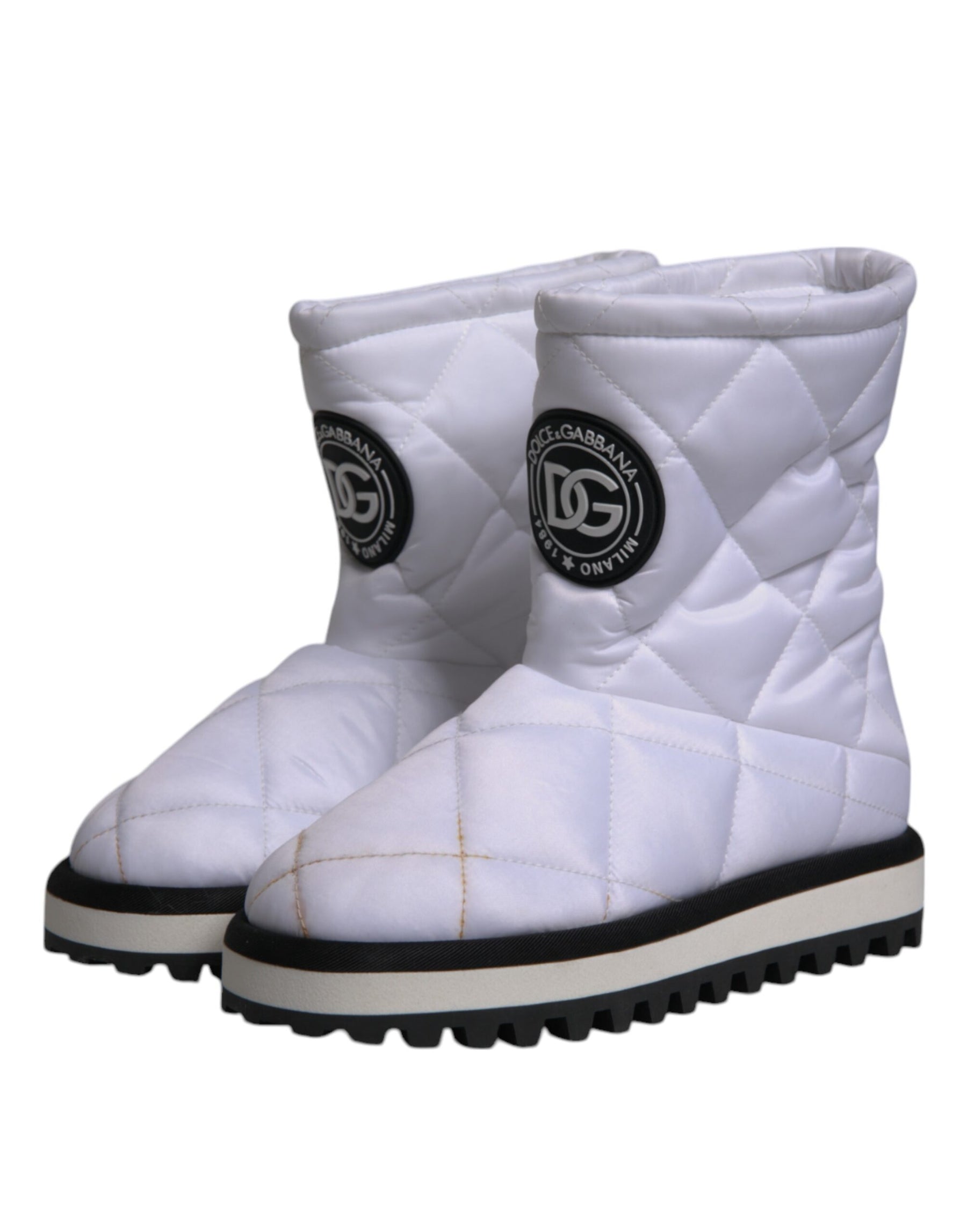 Dolce & Gabbana White Viscose Padded Mid Calf Boots Shoes | Regal Royce