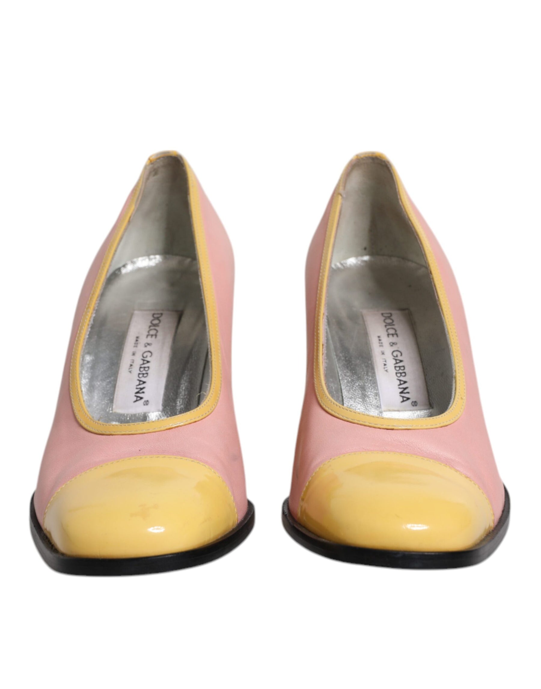 Dolce & Gabbana Pink Yellow Leather Block Heels Pumps Shoes | Regal Royce