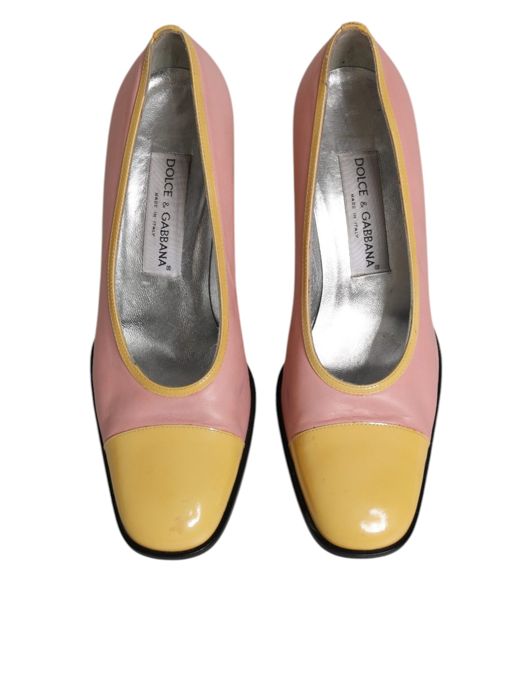 Dolce & Gabbana Pink Yellow Leather Block Heels Pumps Shoes | Regal Royce