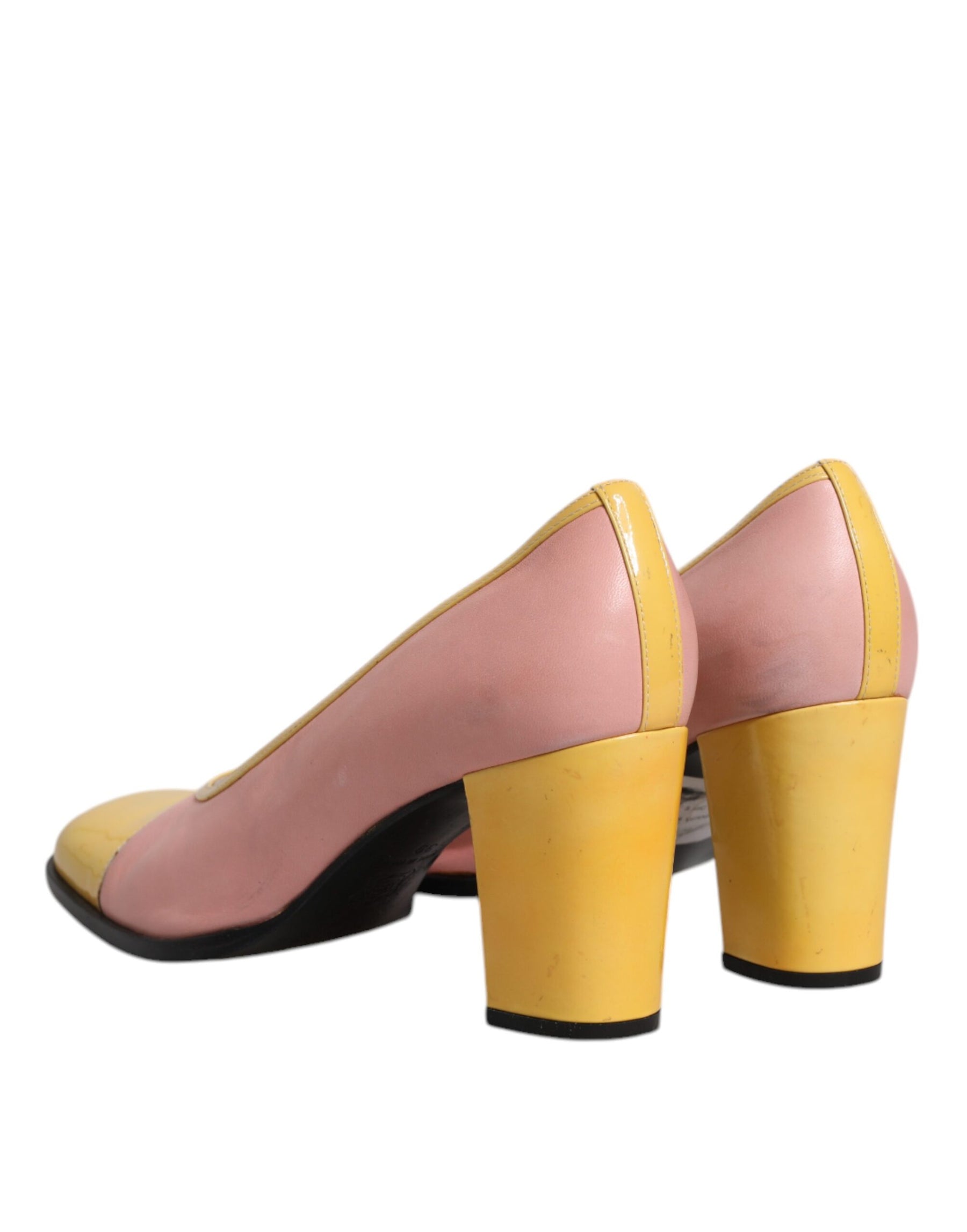 Dolce & Gabbana Pink Yellow Leather Block Heels Pumps Shoes | Regal Royce