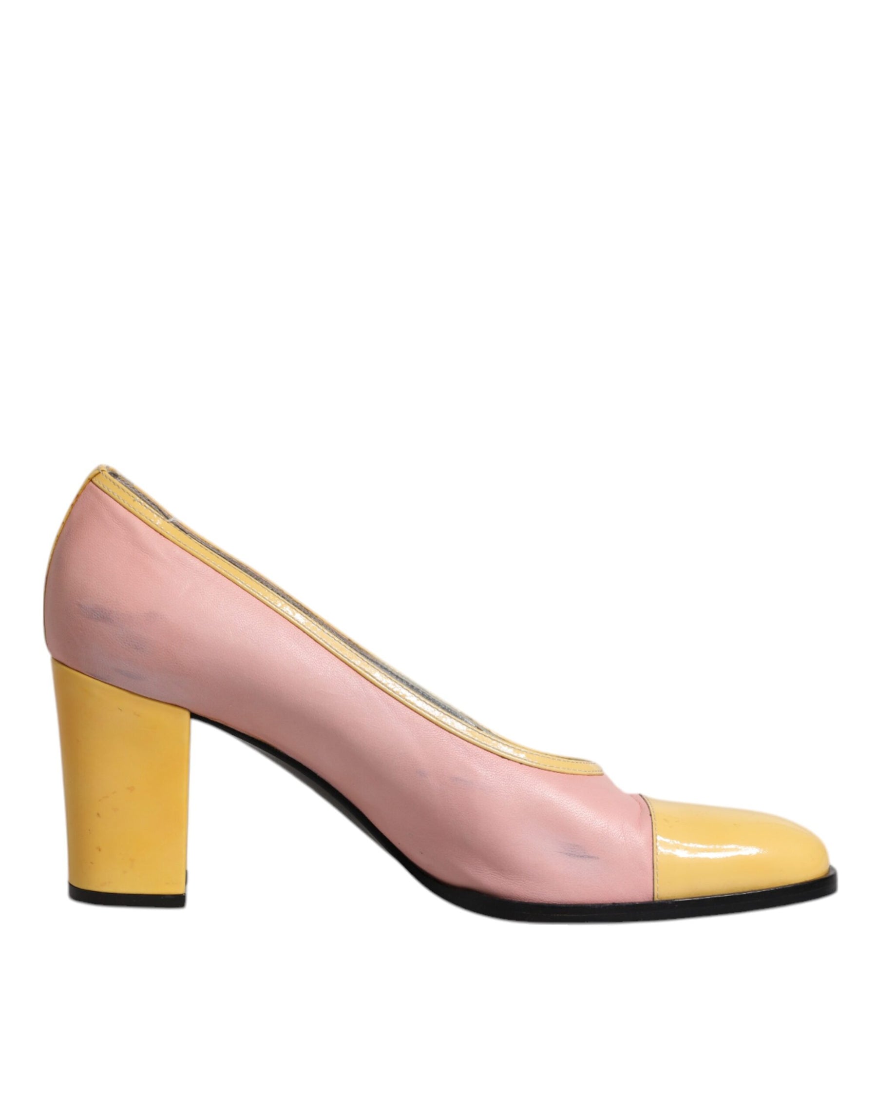 Dolce & Gabbana Pink Yellow Leather Block Heels Pumps Shoes | Regal Royce