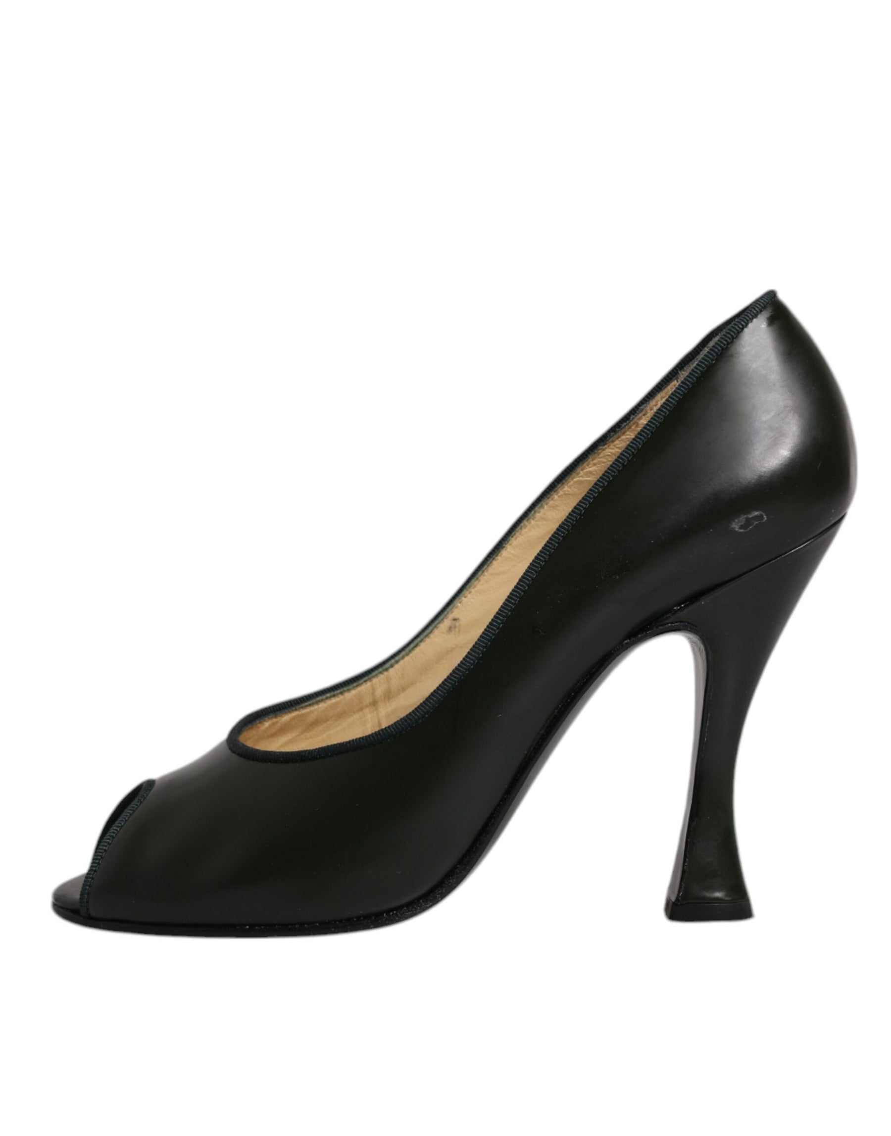 Dolce & Gabbana Green Leather Peep Toe Heels Pumps Shoes | Regal Royce
