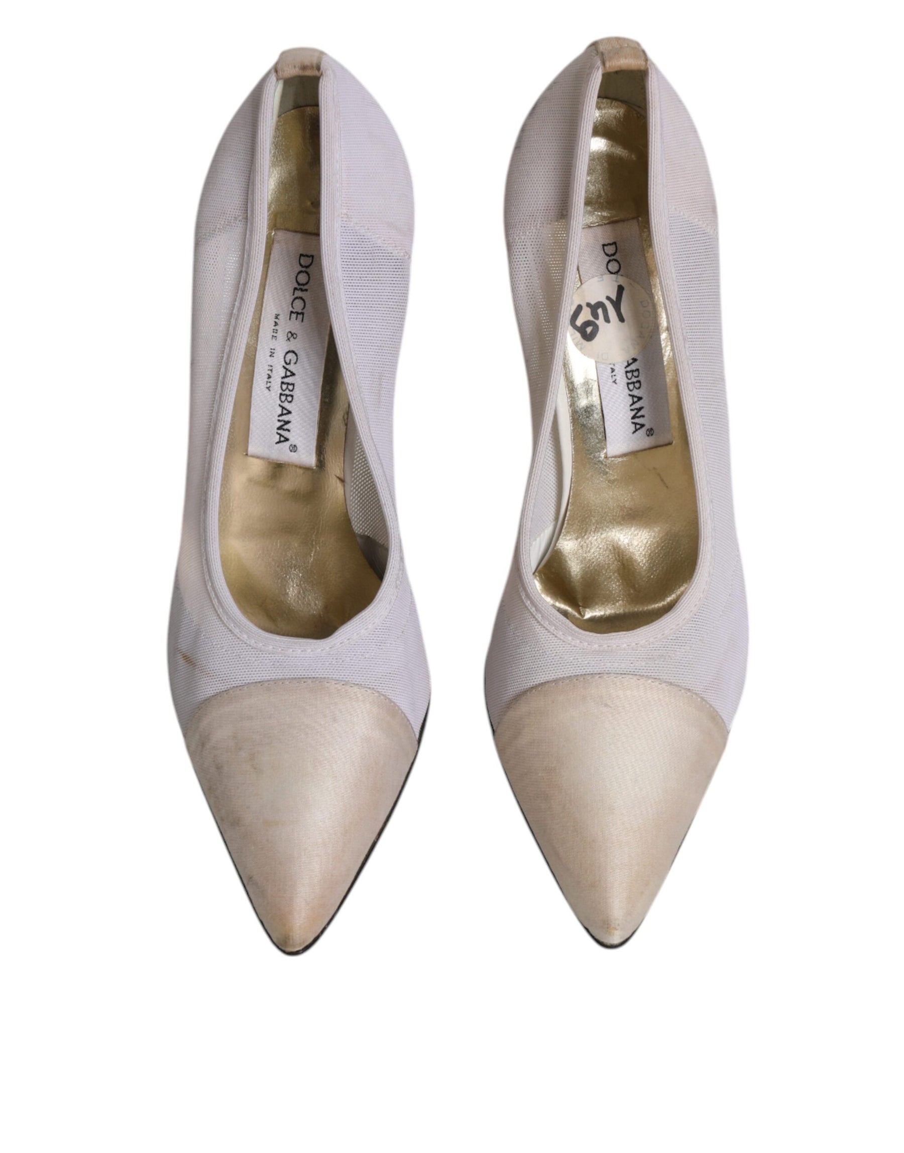 Dolce & Gabbana White Beige Leather High Heels Pumps Shoes | Regal Royce