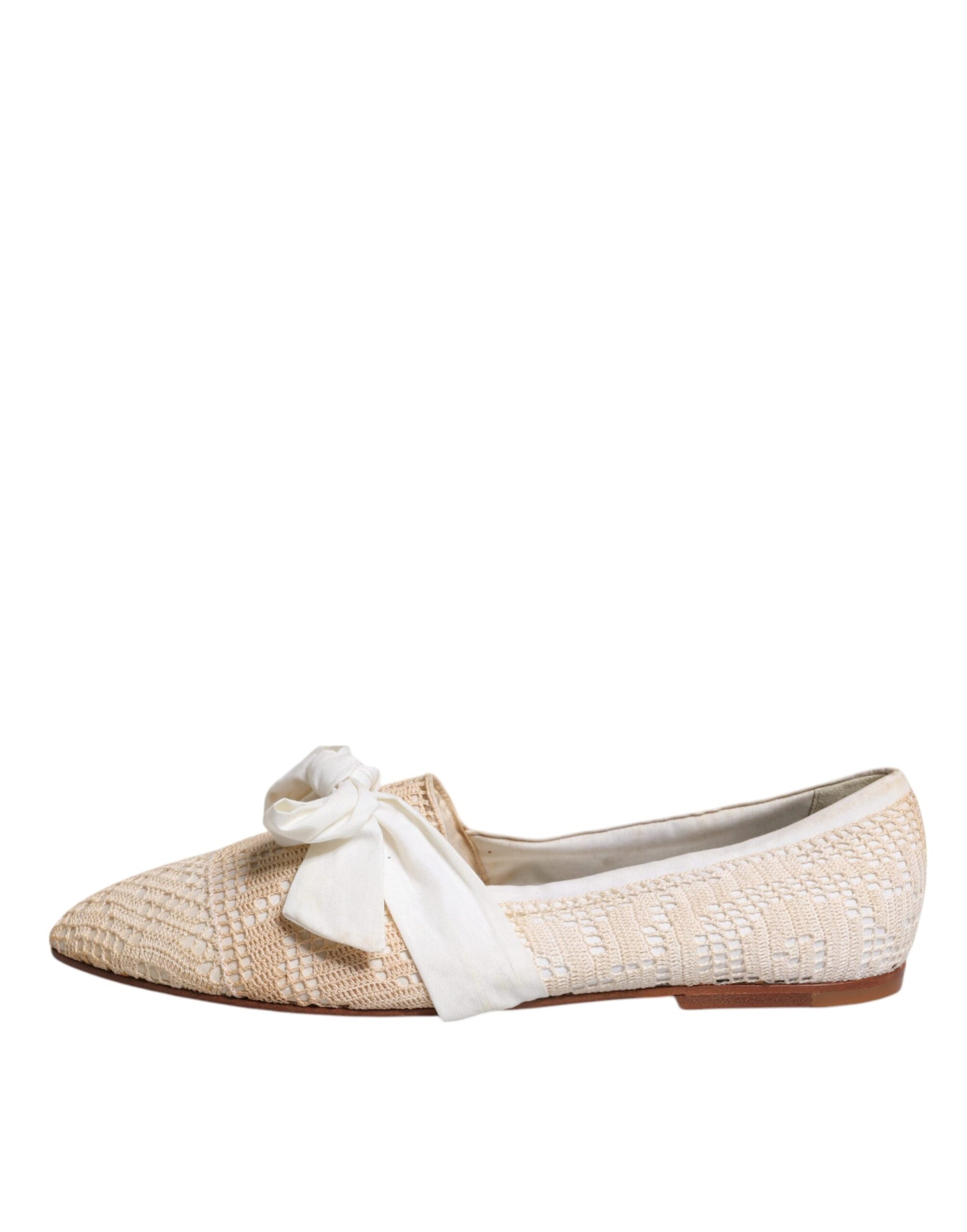 Dolce & Gabbana Beige Ribbon Fabric Ballerina Flats Shoes | Regal Royce