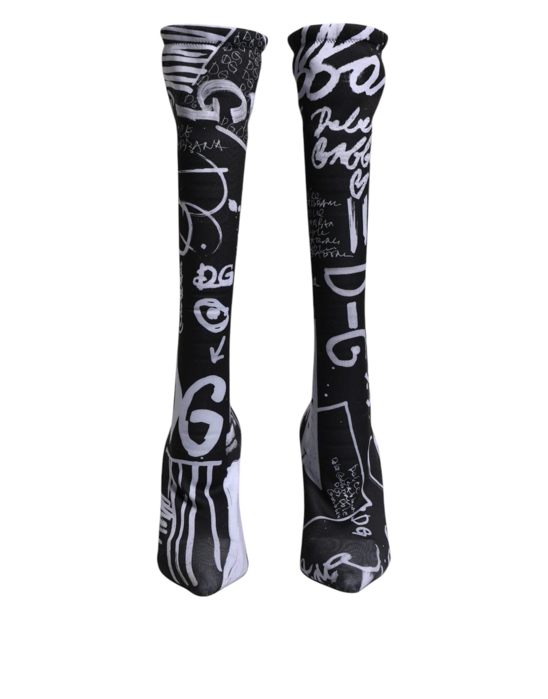 Dolce & Gabbana Black Logo Stretch Heels High Boots Shoes | Regal Royce