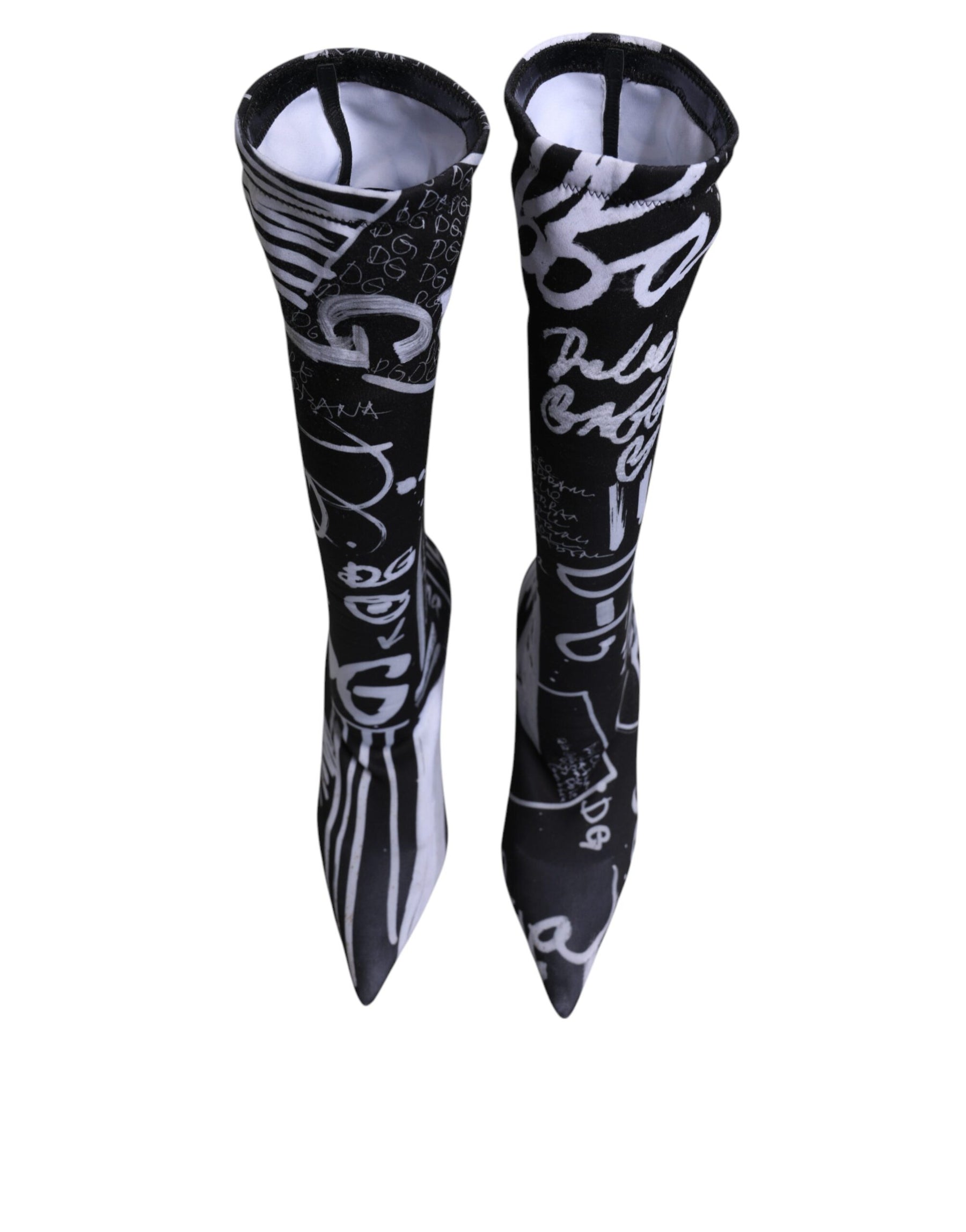 Dolce & Gabbana Black Logo Stretch Heels High Boots Shoes | Regal Royce